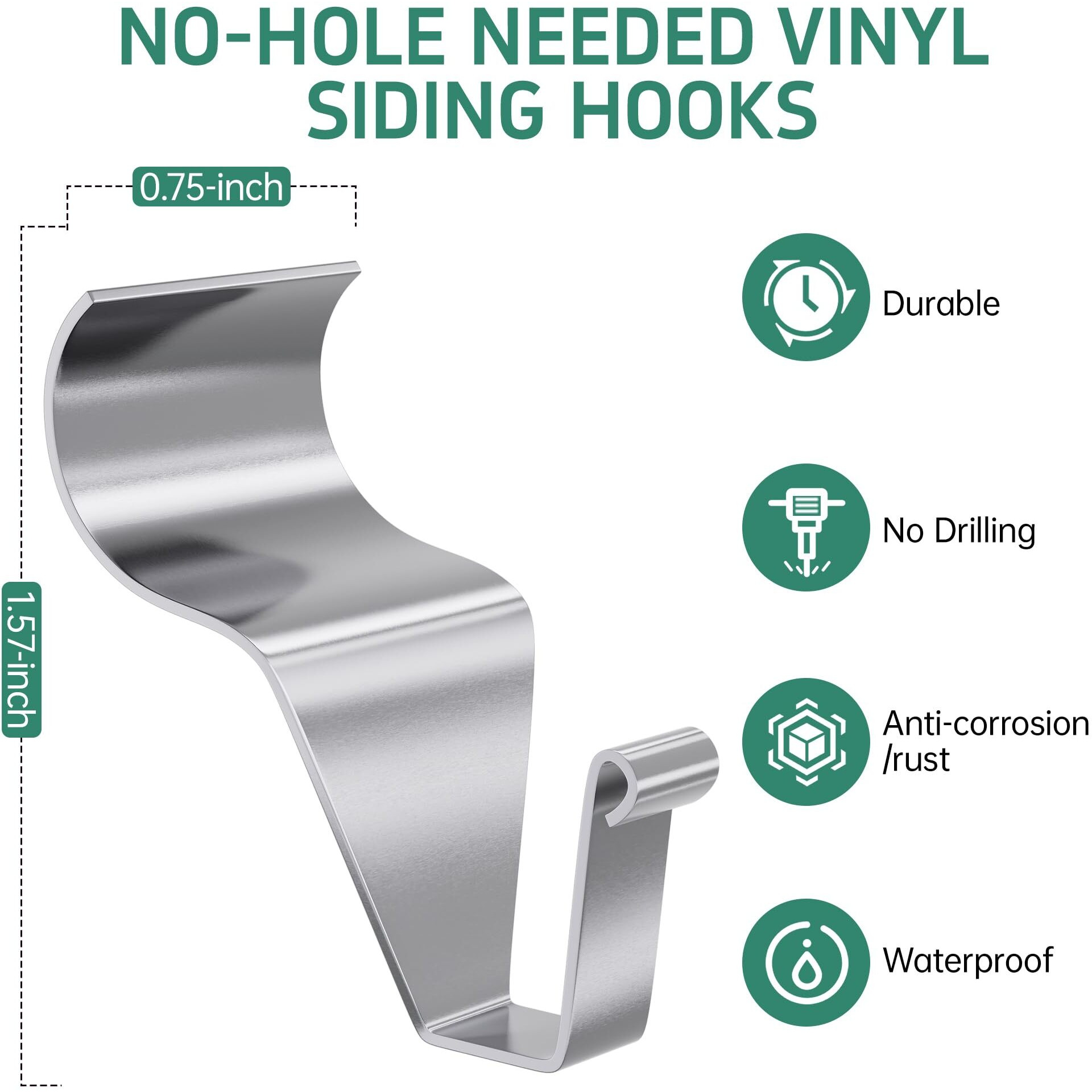 Muakioy No Hole Vinyl Siding Hooks, 30 Pack Heavy Duty Vinyl Siding Clips Hangers, No Drill Needed Horizontal Gap Vinyl Siding Wall Mount Stainless Steel Hooks For Hanging