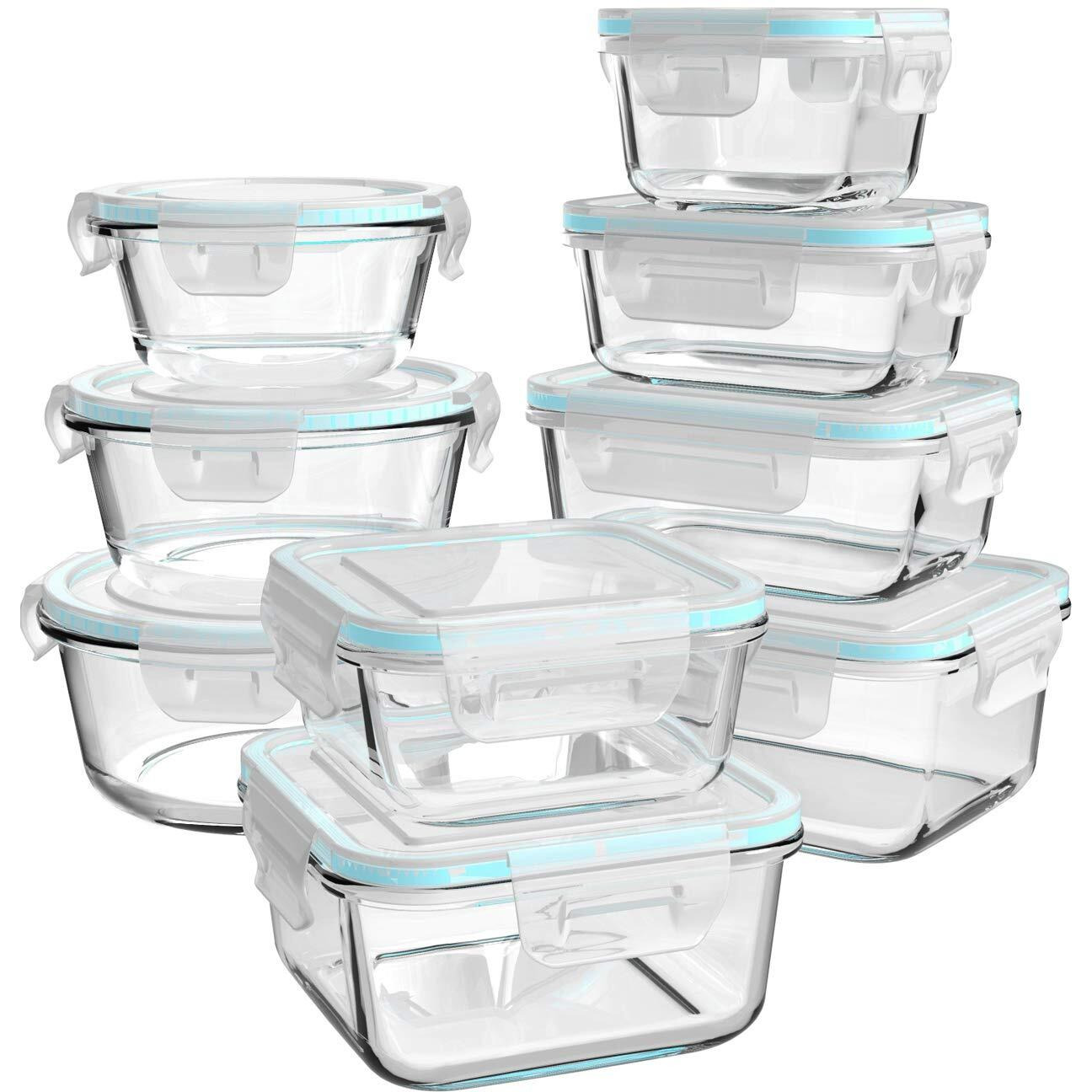 Ailtec Glass Food Storage Containers With Lids, [18 Piece] Meal Prep Containers For Food Storage , Bpa Free & Leak Proof (9 Lids & 9 Containers)