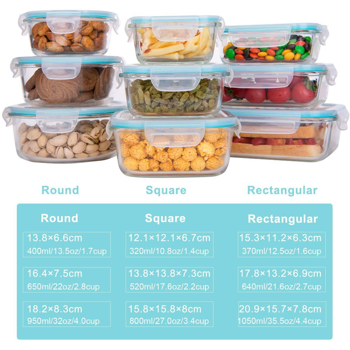 Ailtec Glass Food Storage Containers With Lids, [18 Piece] Meal Prep Containers For Food Storage , Bpa Free & Leak Proof (9 Lids & 9 Containers)
