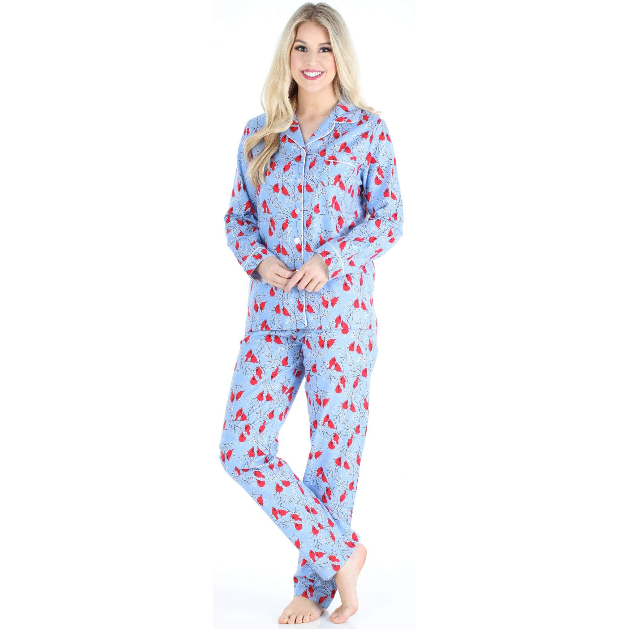 Pajamamania Women's Cotton Flannel Long Sleeve Button-Down Pajamas Pj Set, Cardinal, Small