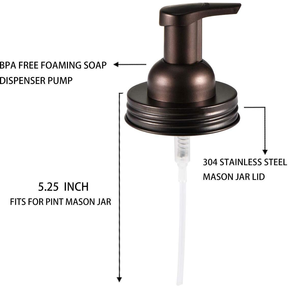 Amolliar Mason Jar Foaming Soap Dispenser Lids, Plastic Pump Rustproof Stainless Steel Lid, Refillable Hand Soap, Kitchen Rustic Farmhouse Decor, Bathroom Accessories, Waterproof Labels, Bronze 2 Pack