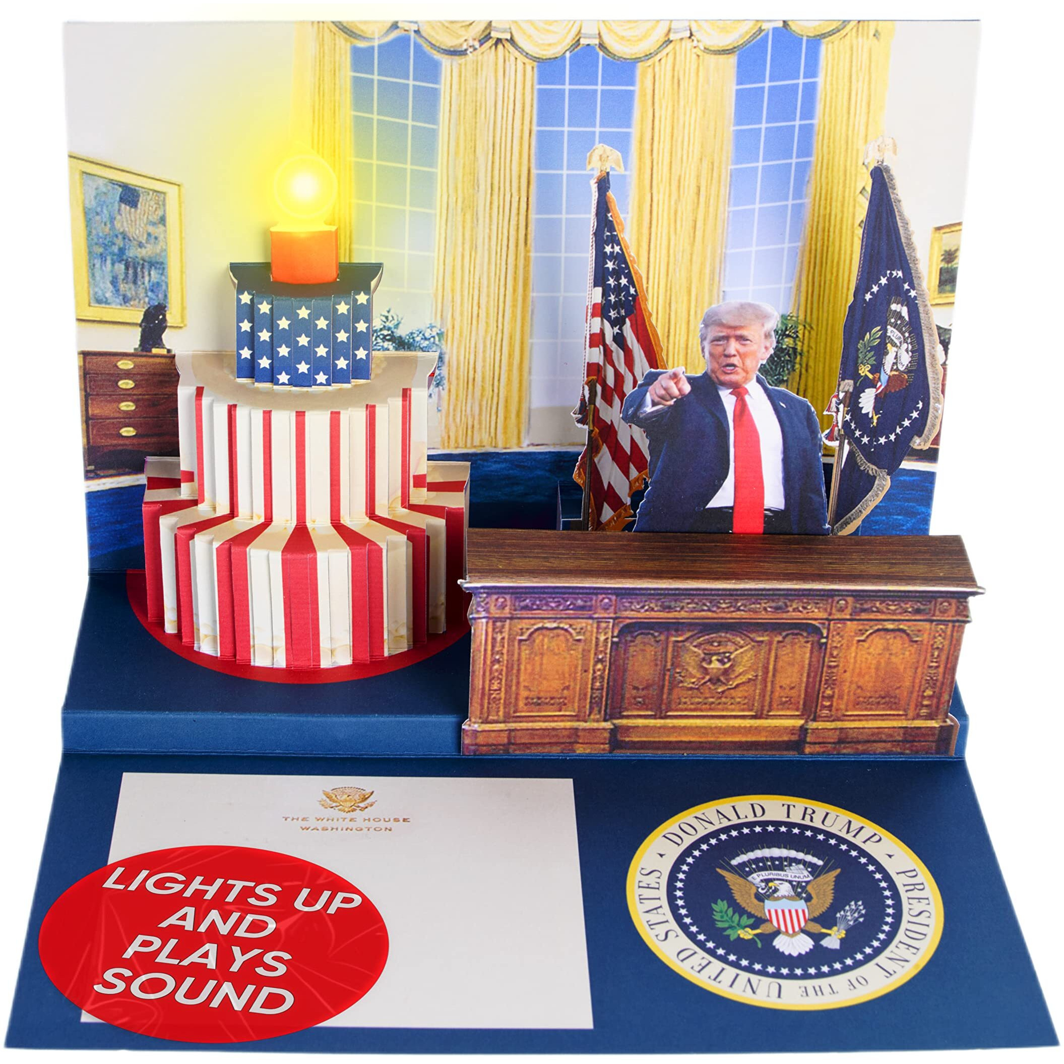 Pop Up Birthday Card With Light & Sound Says Happy Birthday In Donald Trump Real Voice For Men And Women, Mom & Dad, Husband Or Wife