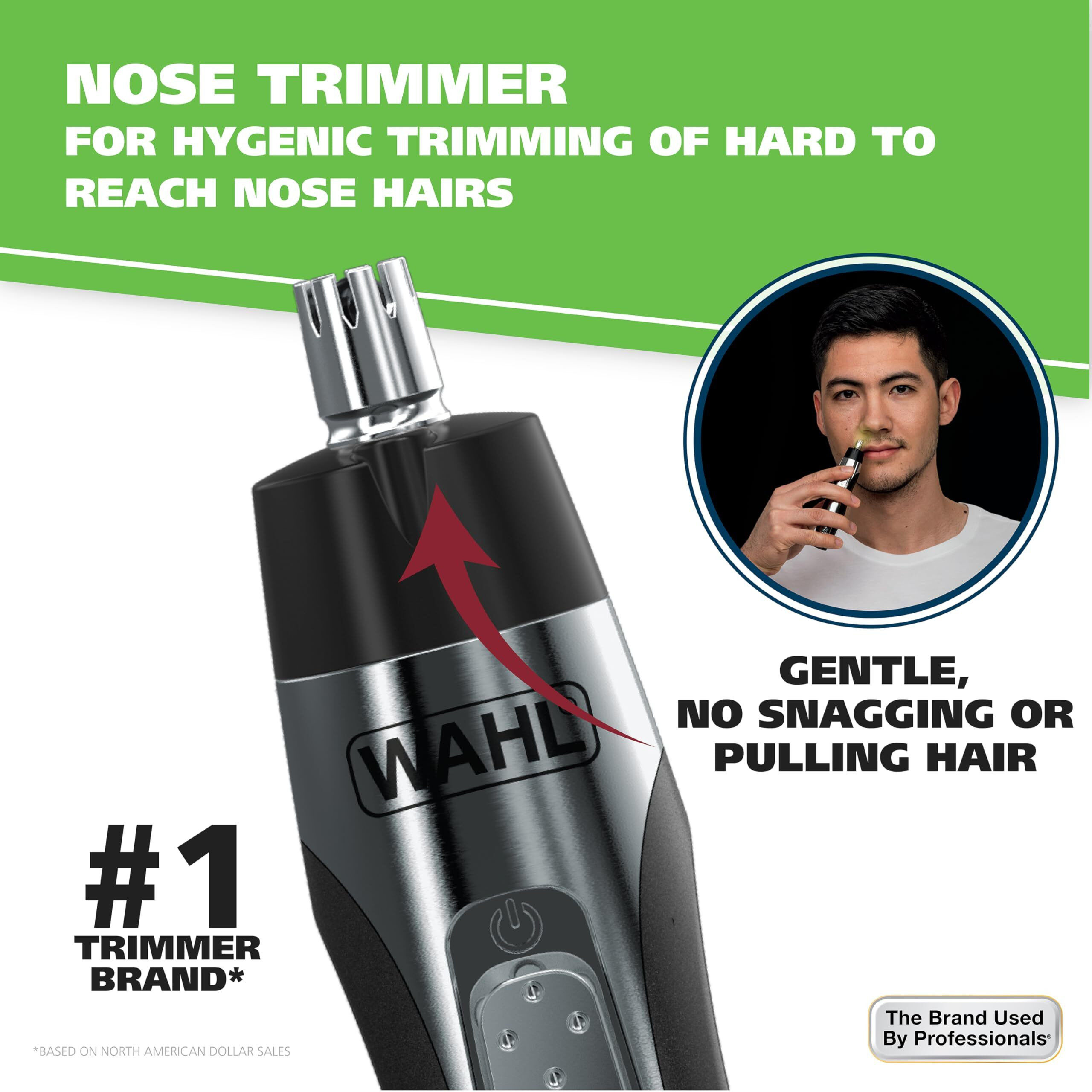 Wahl Mens Nose And Ear Trimmer (3 Piece Set) Ear Hair Removal Stainless-Steel Blades, Cordless Convenience, Lightweight And Portable, Easy Clean Rinseable Heads, Noise Trimmer (Black/Silver)