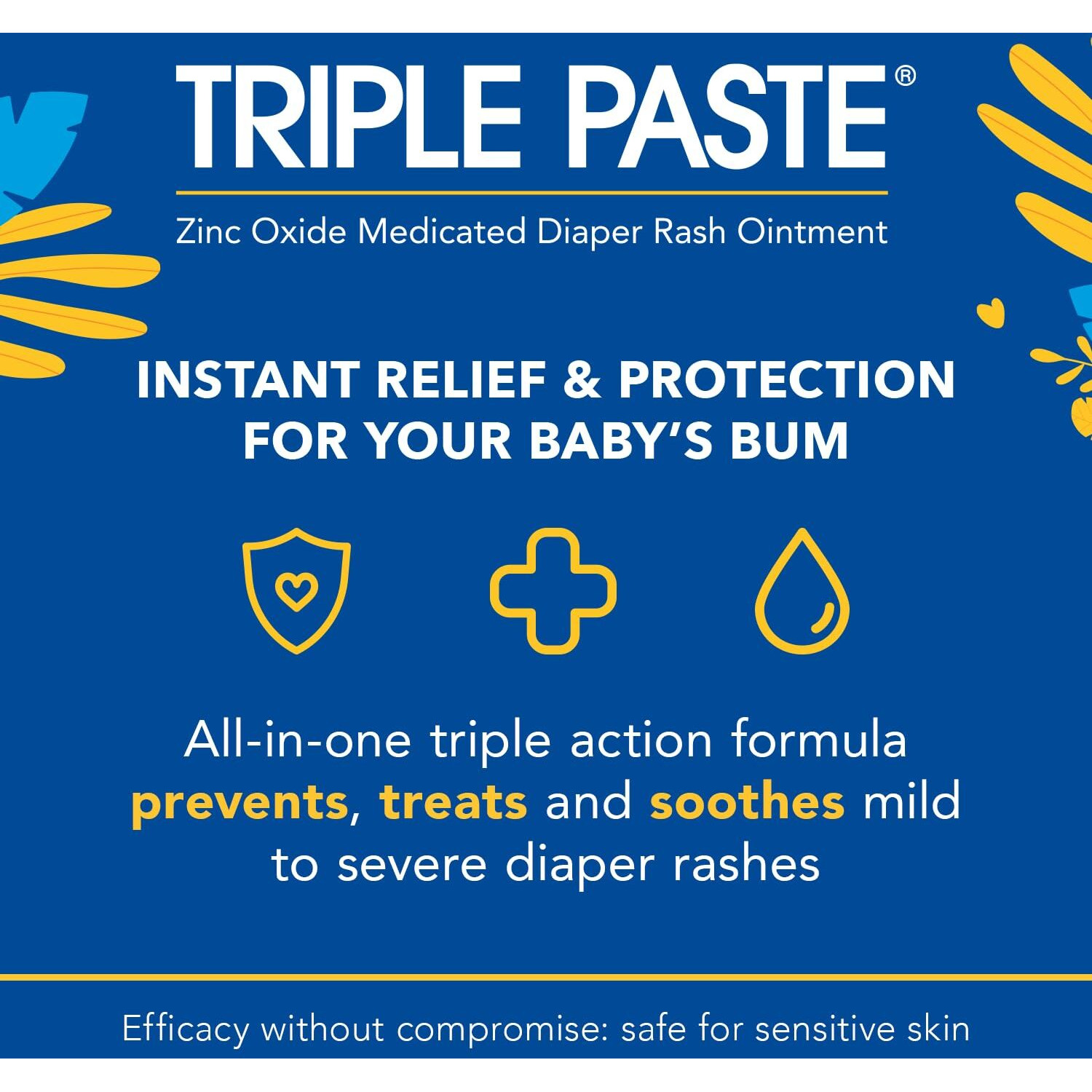 Triple Paste Diaper Rash Cream For Baby - 2 Oz Tube - Zinc Oxide Ointment Treats, Soothes And Prevents Diaper Rash - Pediatrician-Recommended Hypoallergenic Formula With Soothing Botanicals