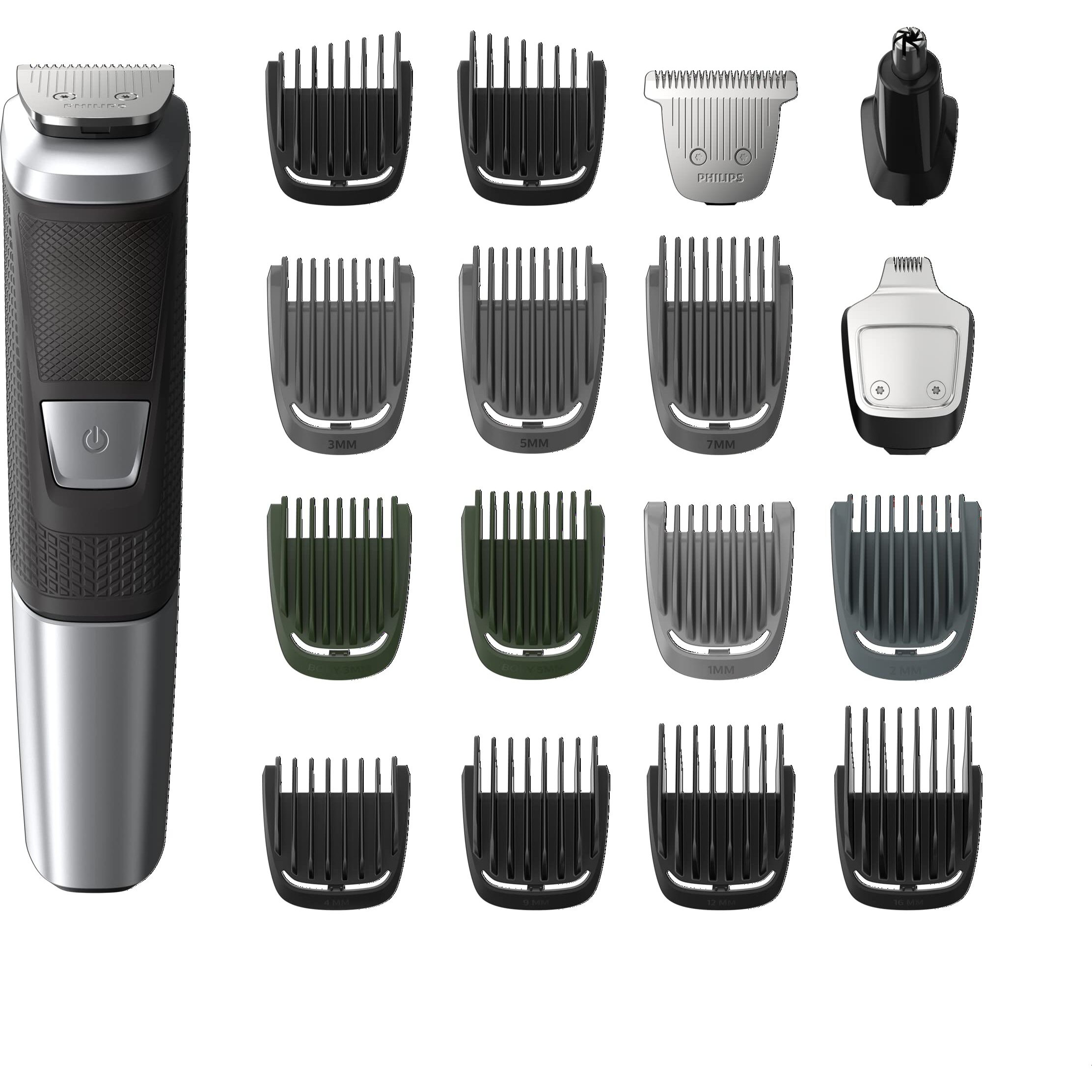 Norelco Philips Multigroomer All-In-One Trimmer Series 5000, 18 Piece Mens Grooming Kit, For Beard Face, Hair, Body Hair Trimmer For Men, No Blade Oil Needed, Mg5750/49