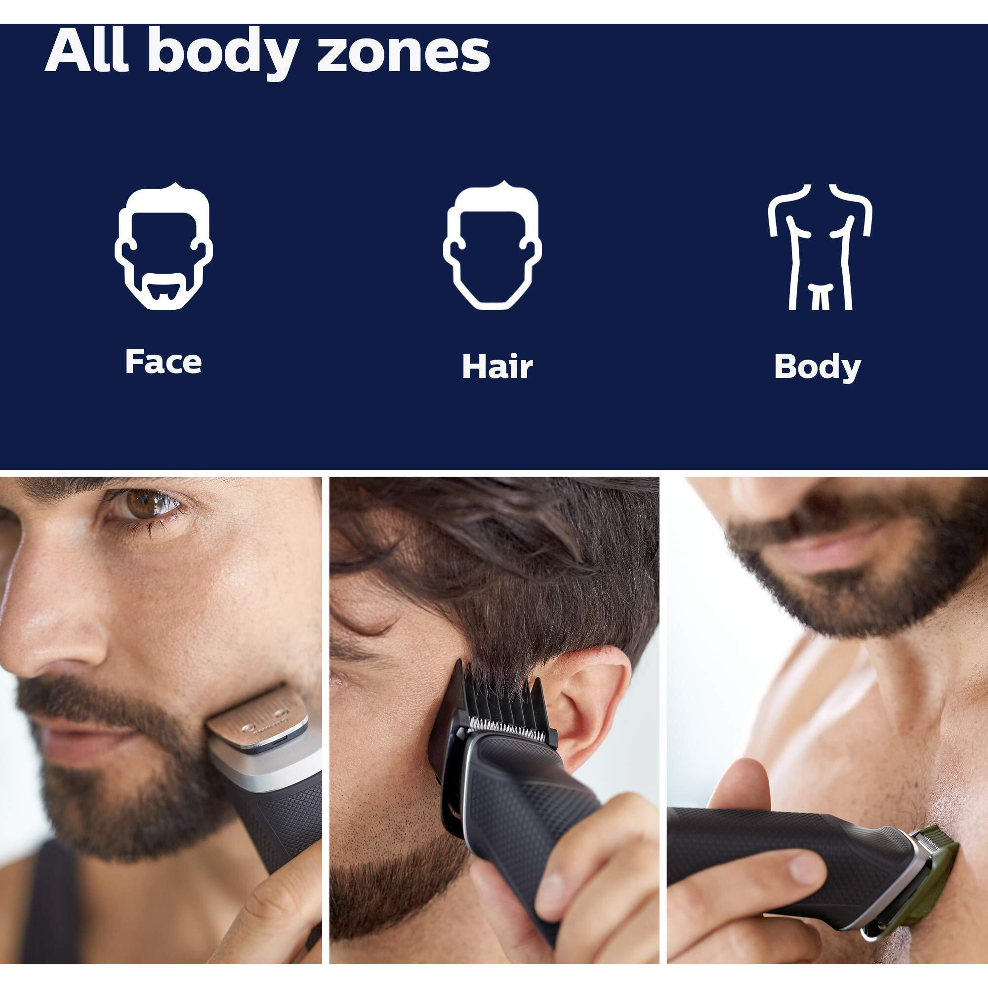 Norelco Philips Multigroomer All-In-One Trimmer Series 5000, 18 Piece Mens Grooming Kit, For Beard Face, Hair, Body Hair Trimmer For Men, No Blade Oil Needed, Mg5750/49
