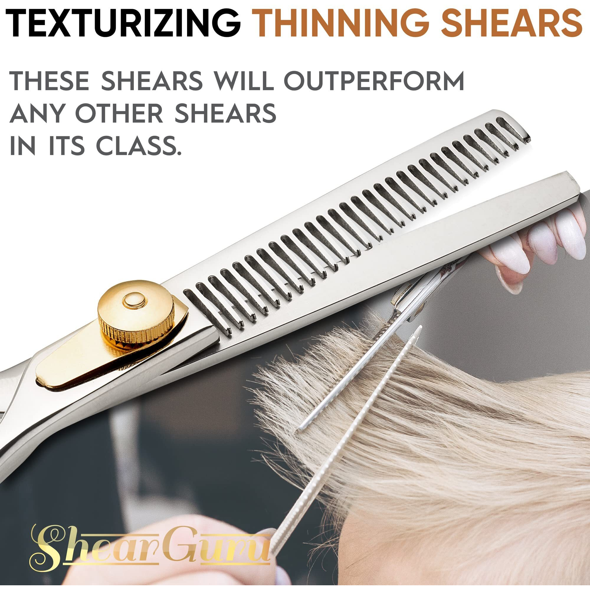 Shearguru Professional Barber Kit/Salon Haircut Scissors Cutting Set - 6.5""-Straight Edge Razor Sharp Barber Scissors + Texturizing Thinning Shears Styling Hair For Women Men