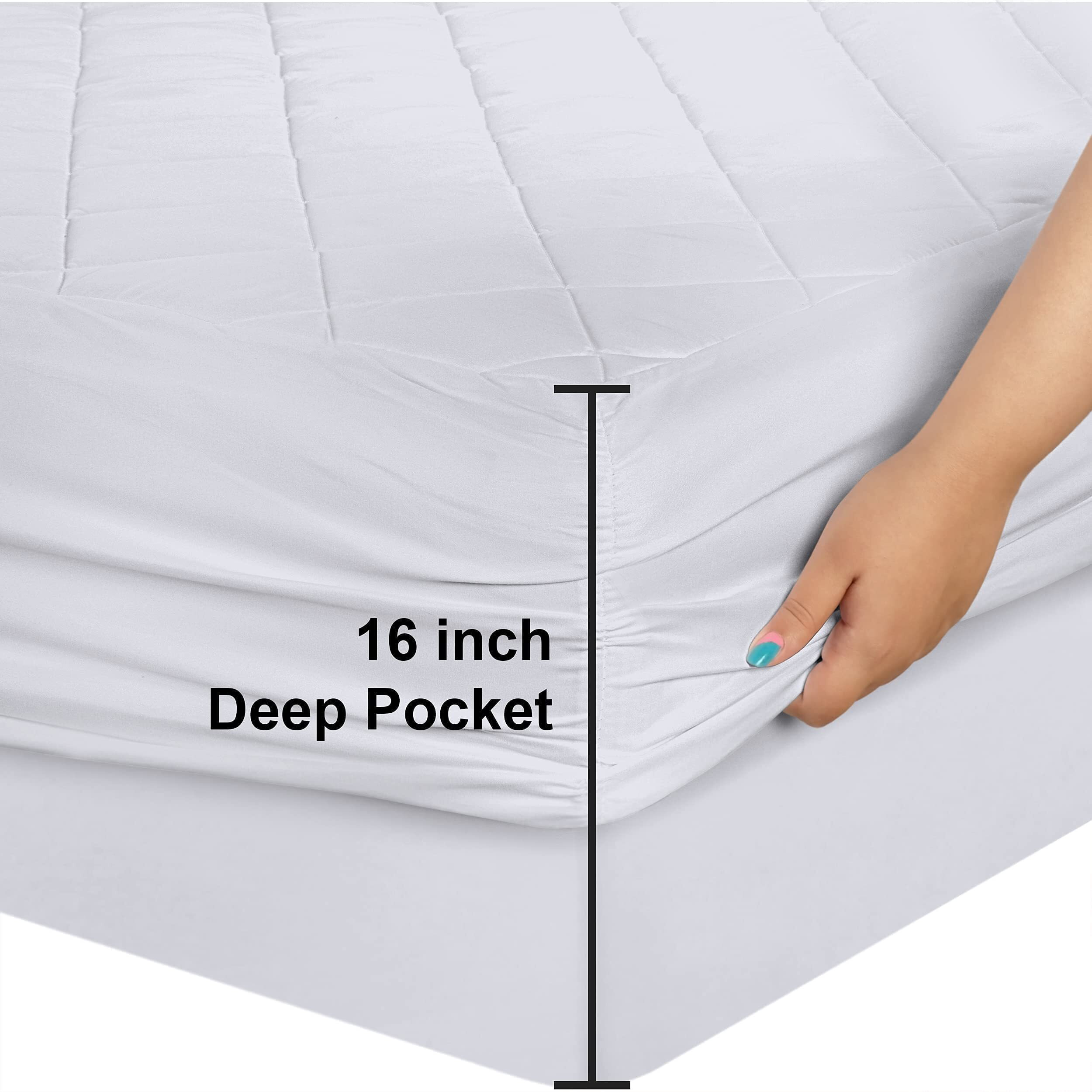 Utopia Bedding Quilted Fitted Mattress Pad (Queen), Elastic Fitted Mattress Protector, Mattress Cover Stretches Up To 16 Inches Deep, Machine Washable Mattress Topper (White)