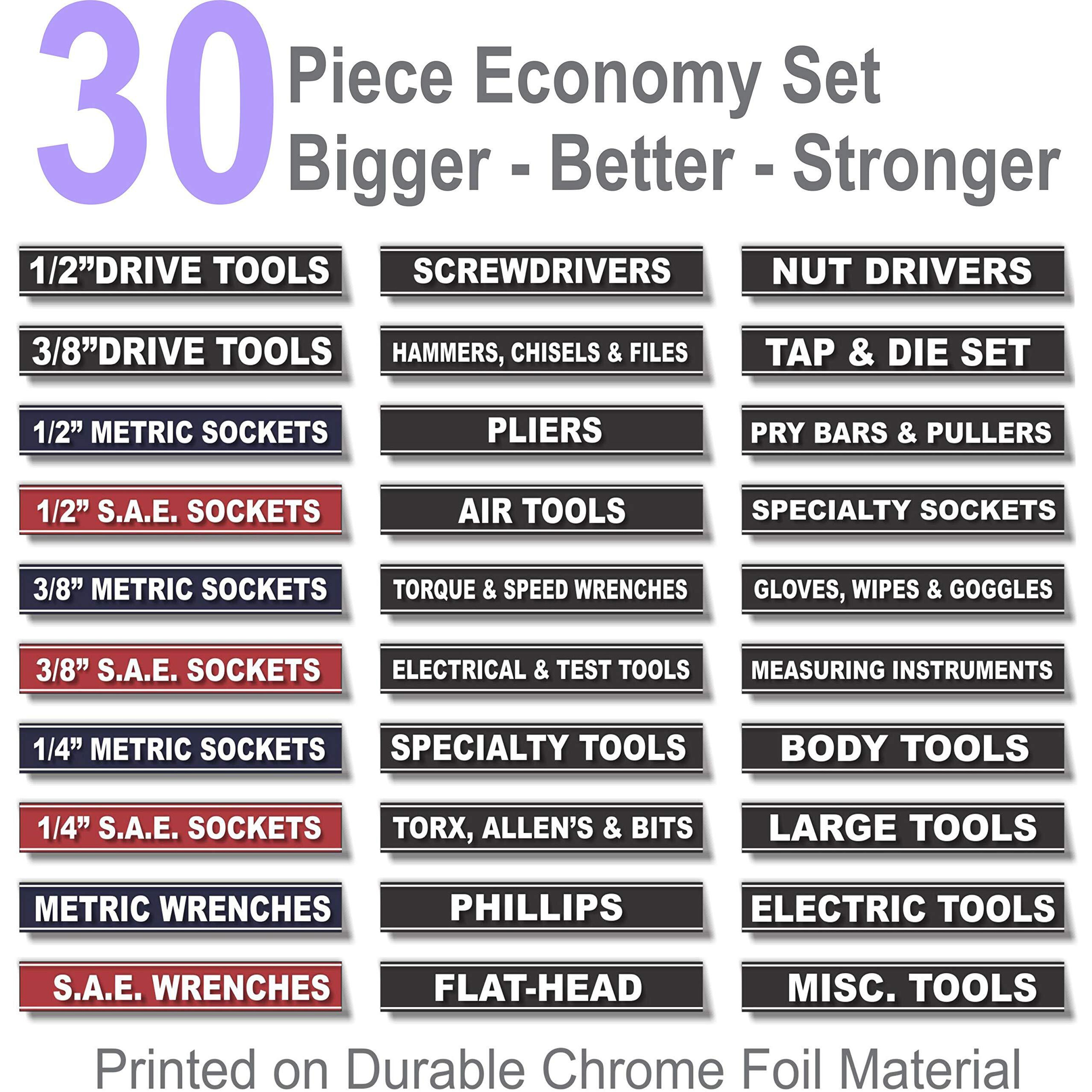 "&quotMagnetic"" Tool Box - Tool Chest Organizer Labels (Blue Edition) Organize Boxes, Drawers & Cabinets "&quotQuick & Easy"", Fits All Brands Of 'steel' Tool Chest Craftsman, Snap-On, Mac
