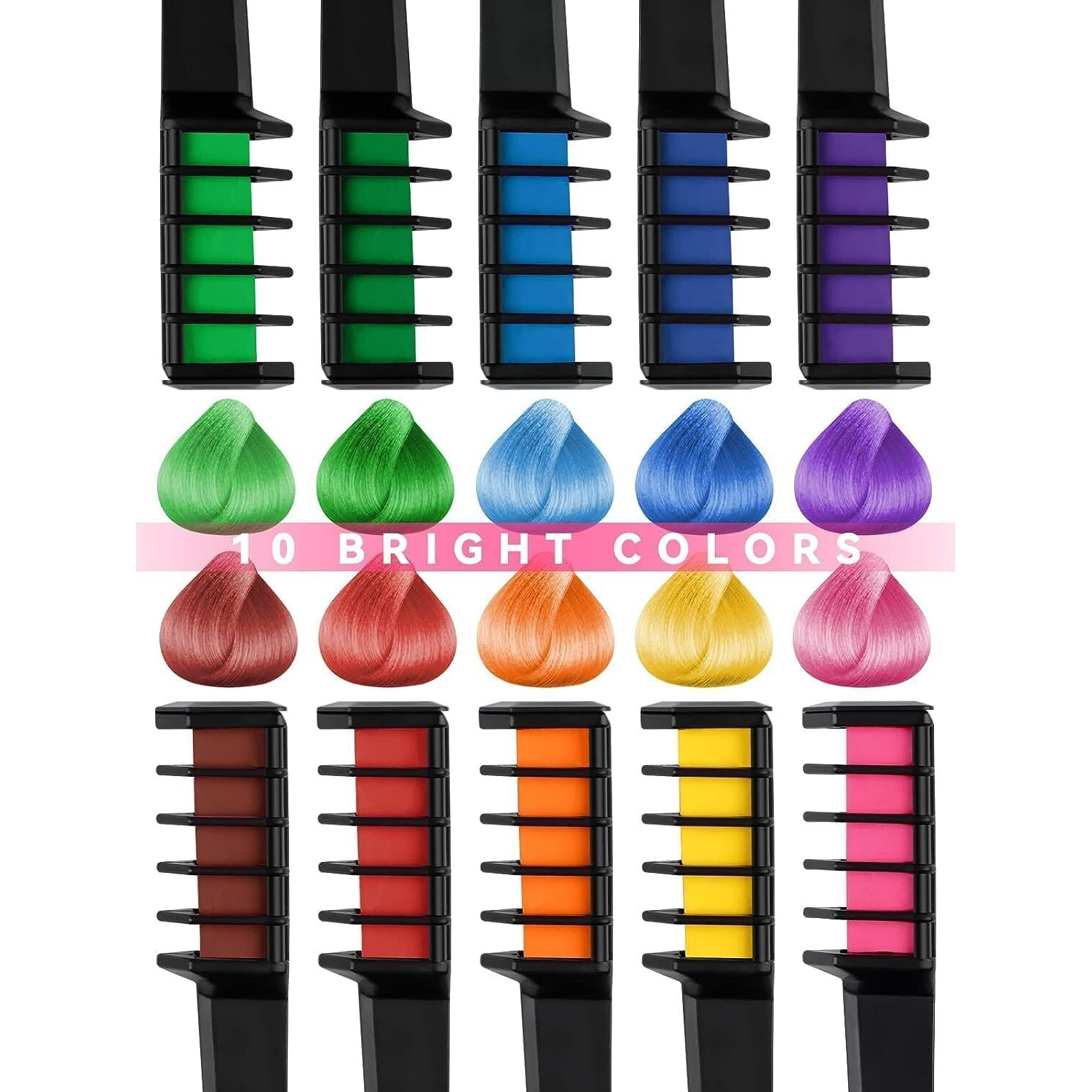 Kalolary 10 Color Temporary Hair Color Chalk Comb Set, Washable Hair Chalk For Girls Kids Gifts On Valentine's Day Cosplay For Age 4 5 6 7 8 9 10+
