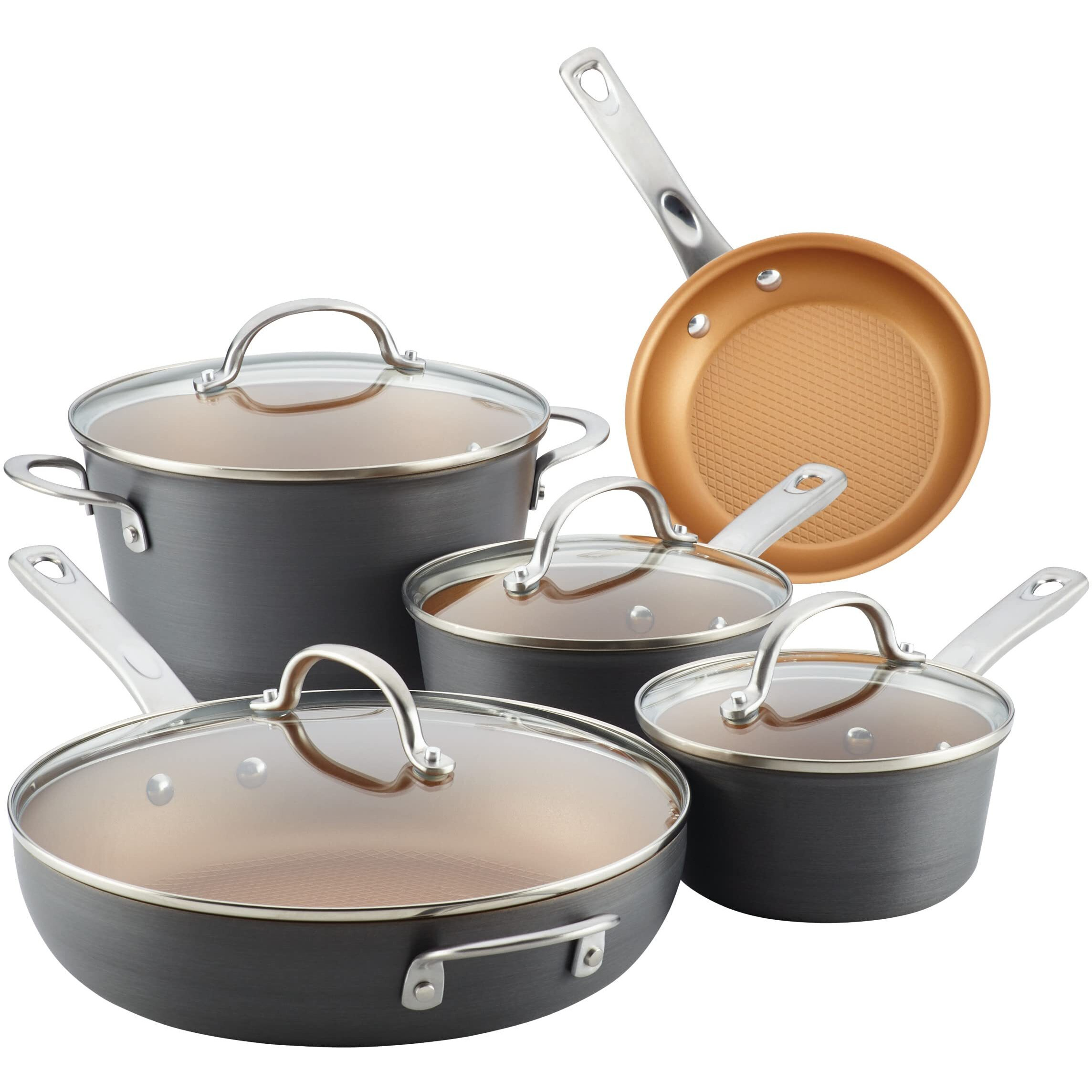 Ayesha Curry Home Collection Hard Anodized Nonstick Cookware Pots And Pans Set, 9 Piece, Charcoal Gray