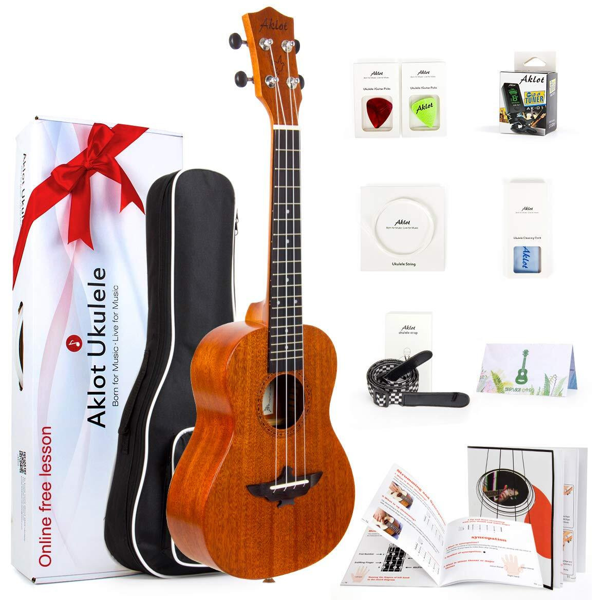 Ukulele, Aklot Concert Ukelele Solid Mahogany 23 Inch For Professional Beginners Adults Kit With Free Online Courses And Uke Accessories, Akc23