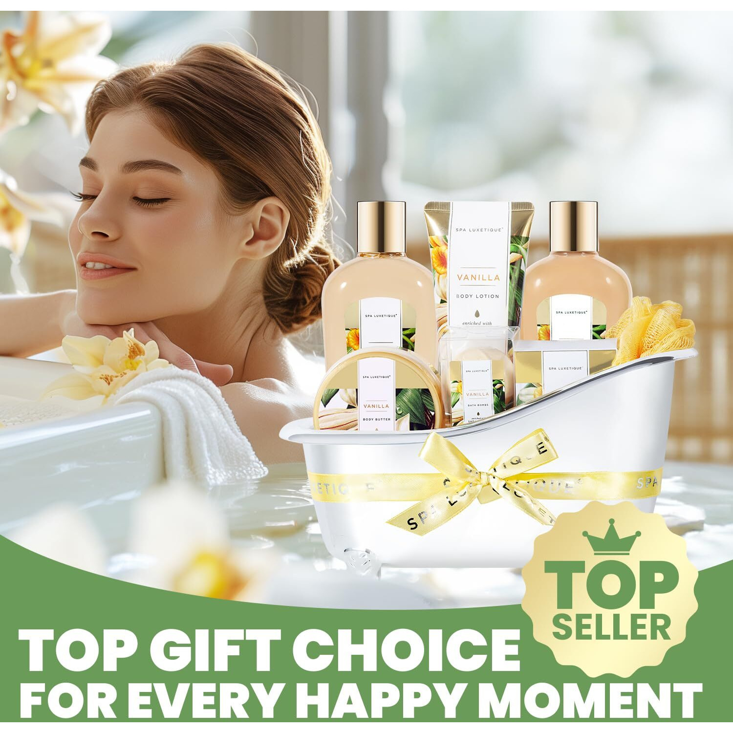 Gifts For Women, Spa Luxetique Spa Gift Baskets For Women, 8 Pcs Vanilla Bath Sets For Women Gift, Bubble Bath Set For Women Gift, Vanilla Spa Kit Womens Christmas Gifts, Gift Sets For Women