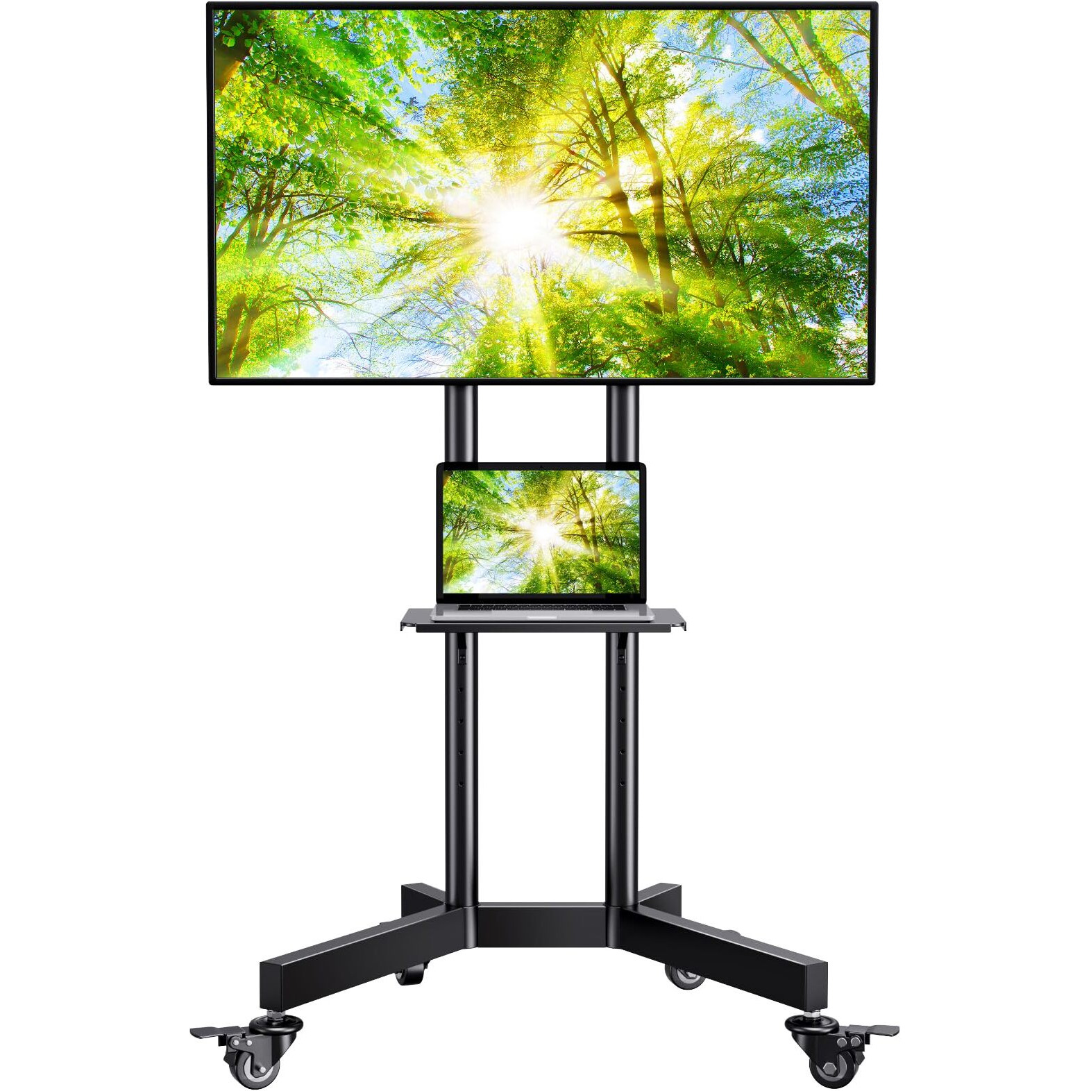 Perlesmith Rolling Tv Stand For 32-85 Inch Tvs Holds Up To 132 Lbs, Height Adjustable Mobile Tv Cart With Wheels, Mobile Tv Stand With Tray, Portable Tv Stand For 4K Tvs Max Vesa 600X400Mm Pstvmc01