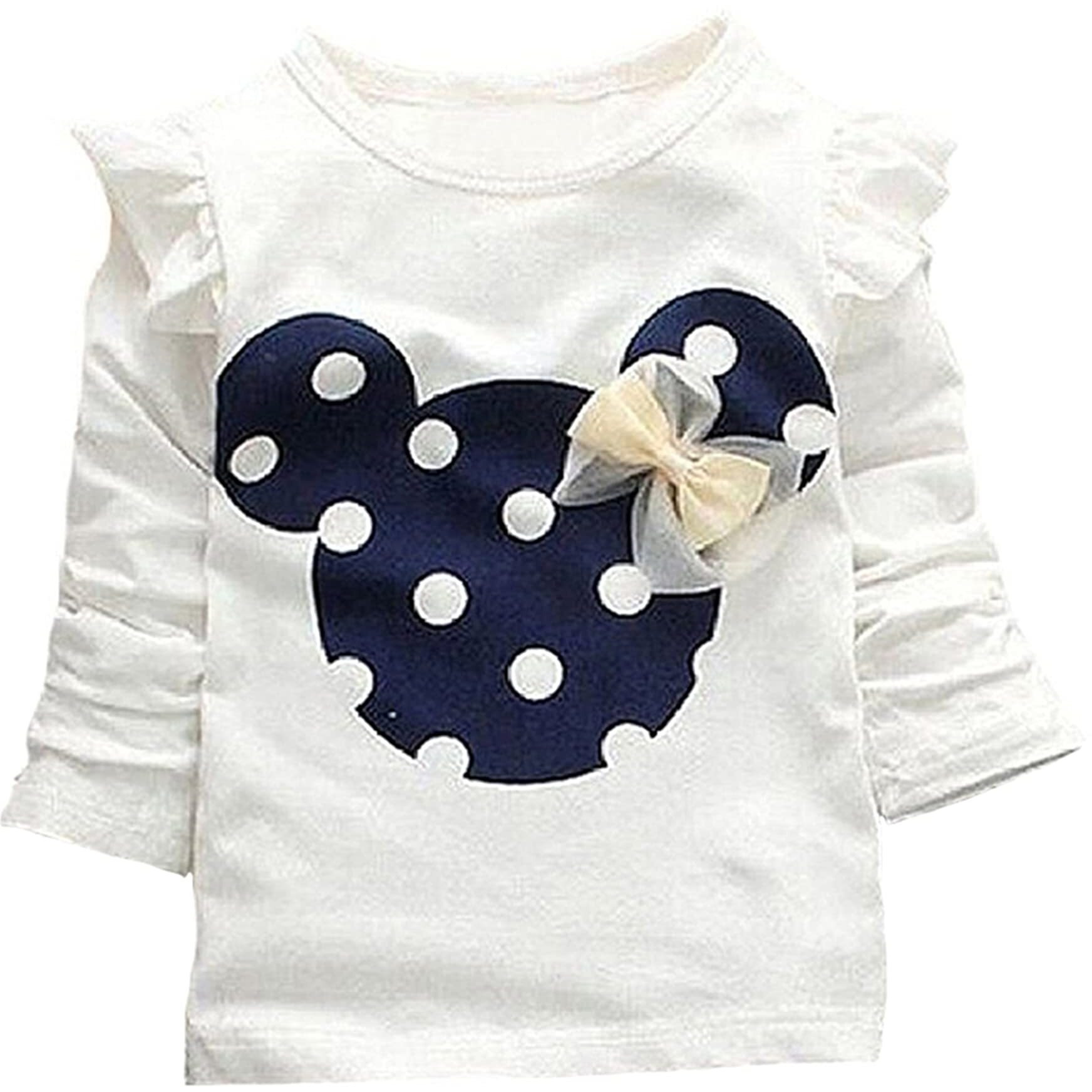 Cute Toddler Baby Girls Clothes Set Long Sleeve T-Shirt And Pants Kids 2Pcs Outfits(White+Navy,2T)