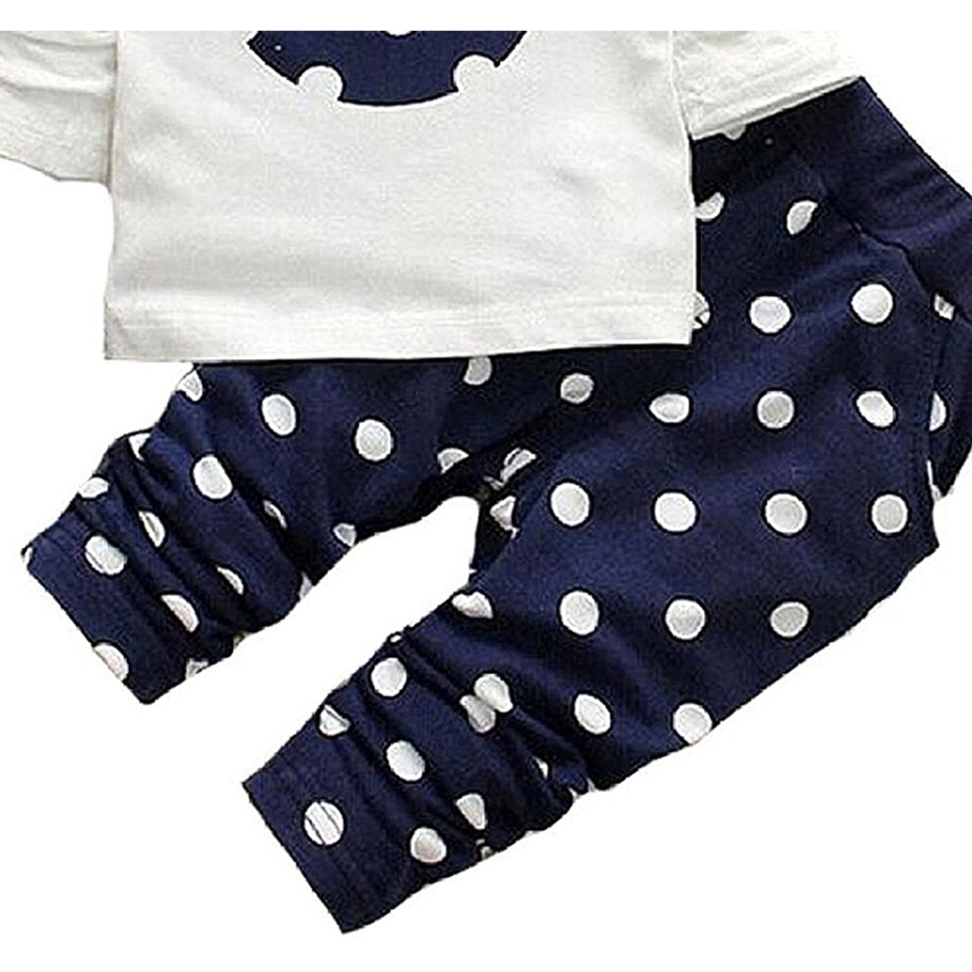 Cute Toddler Baby Girls Clothes Set Long Sleeve T-Shirt And Pants Kids 2Pcs Outfits(White+Navy,2T)