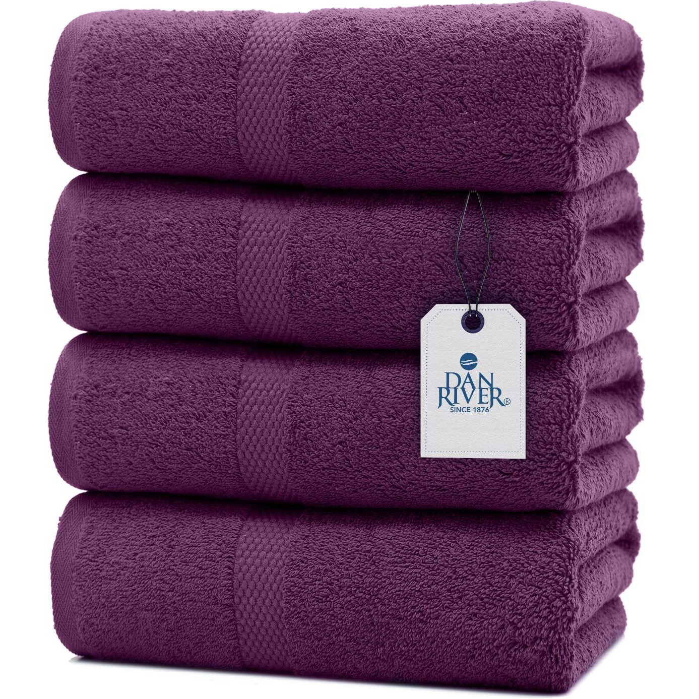 Dan River 100% Luxurious Cotton Bath Towels Set - Premium Quality Pack Of 4 - Ultimate Comfort And Absorbency For Bathroom, Home & Spa (27X54 In) - Purple Passion