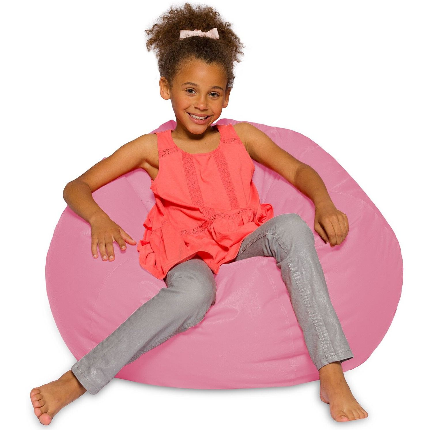 Big Comfy Bean Bag Chair Posh Large Beanbag Chairs With Removable Cover For Kids, Teens And Adults - Polyester Cloth Puff Sack Lounger Furniture For All Ages - 27 Inch - Solid Pink