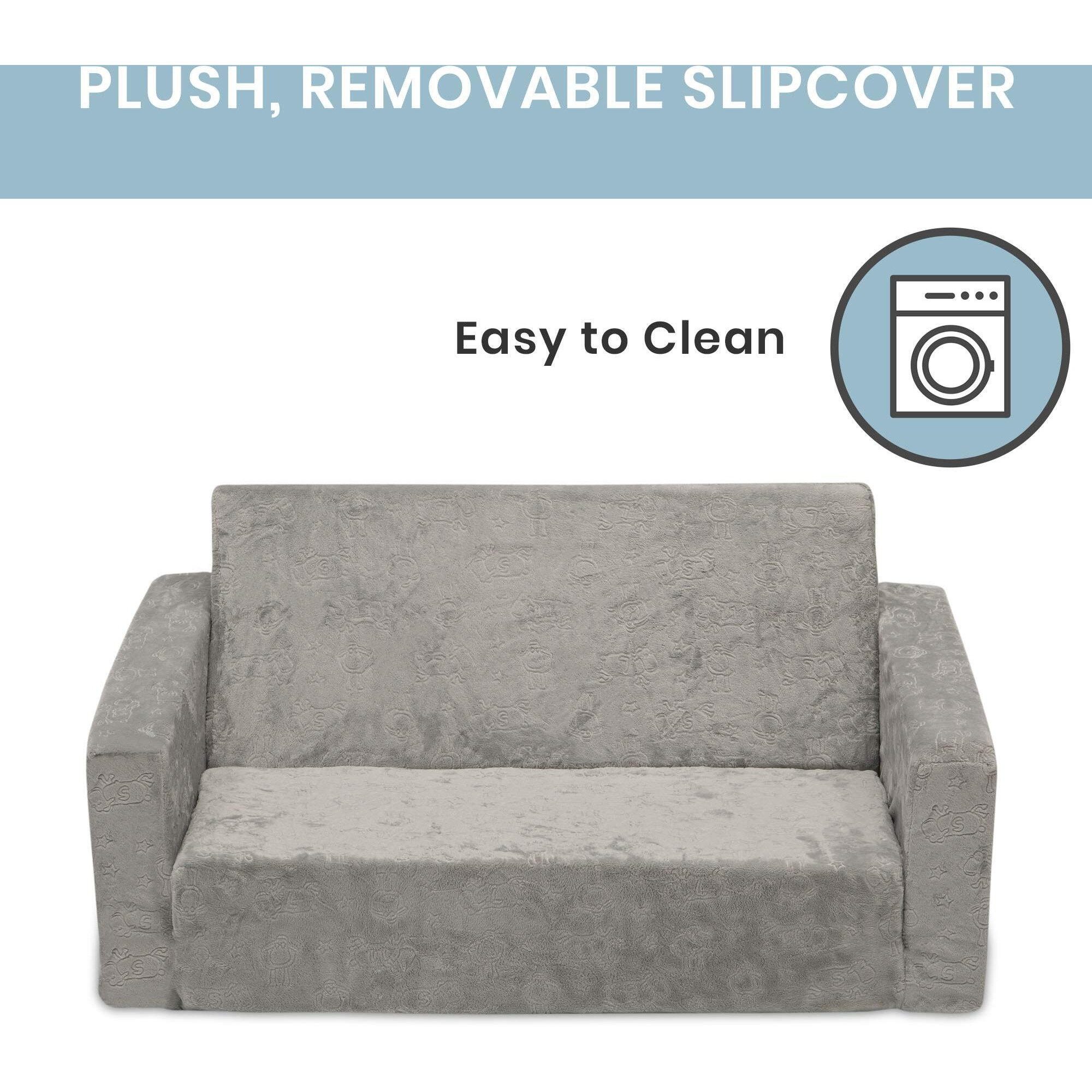 Serta Perfect Sleeper Extra Wide Convertible Sofa To Lounger - Comfy 2-In-1 Flip Open Couch/Sleeper For Kids, Grey