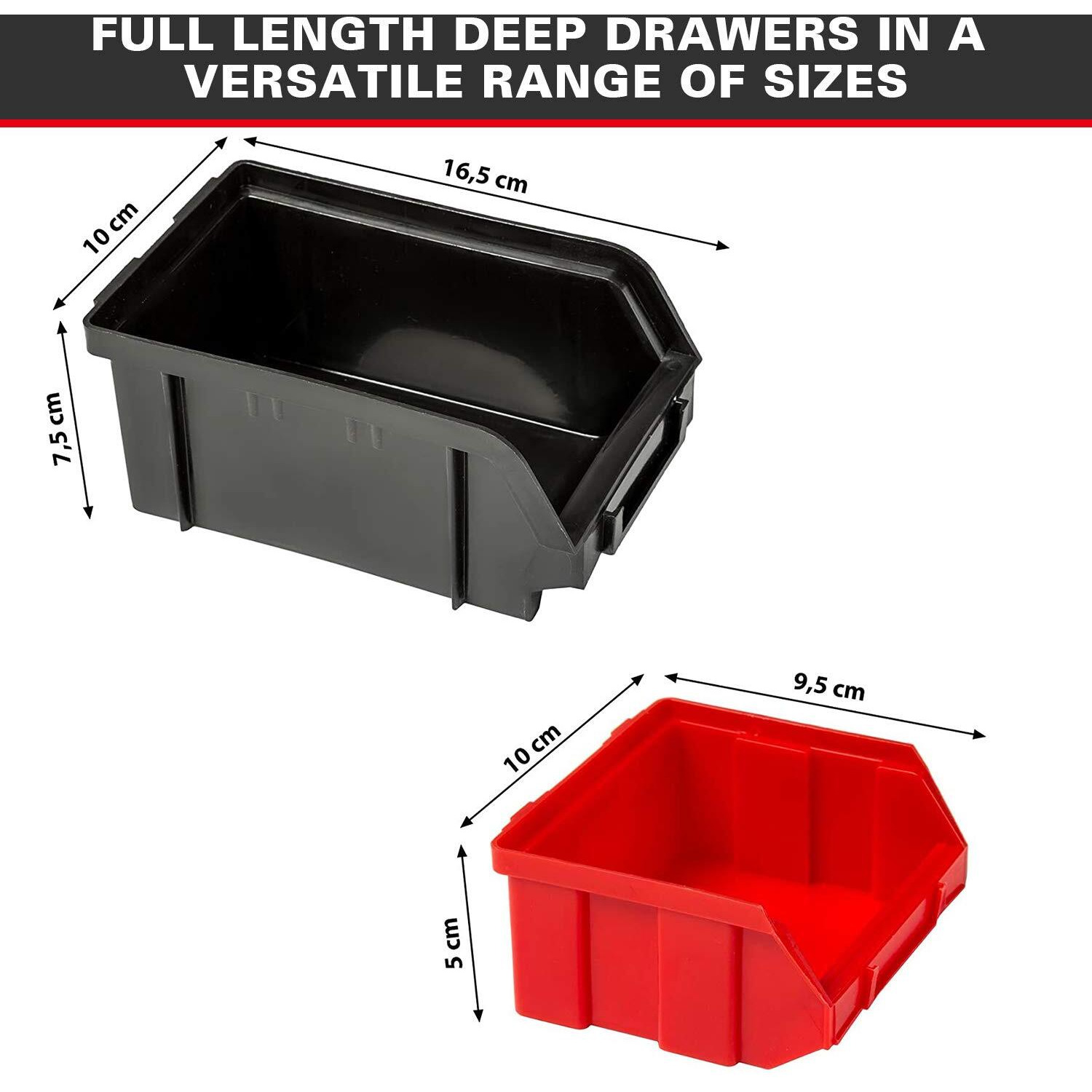 Wision Wall Mounted Storage Bins, 30 Wall Mount Tool Organizer Bins Plastic Parts Rack Container, Easy Access Compartments For Tools, Hardware, Crafts, Office Supplies And More, Blackred