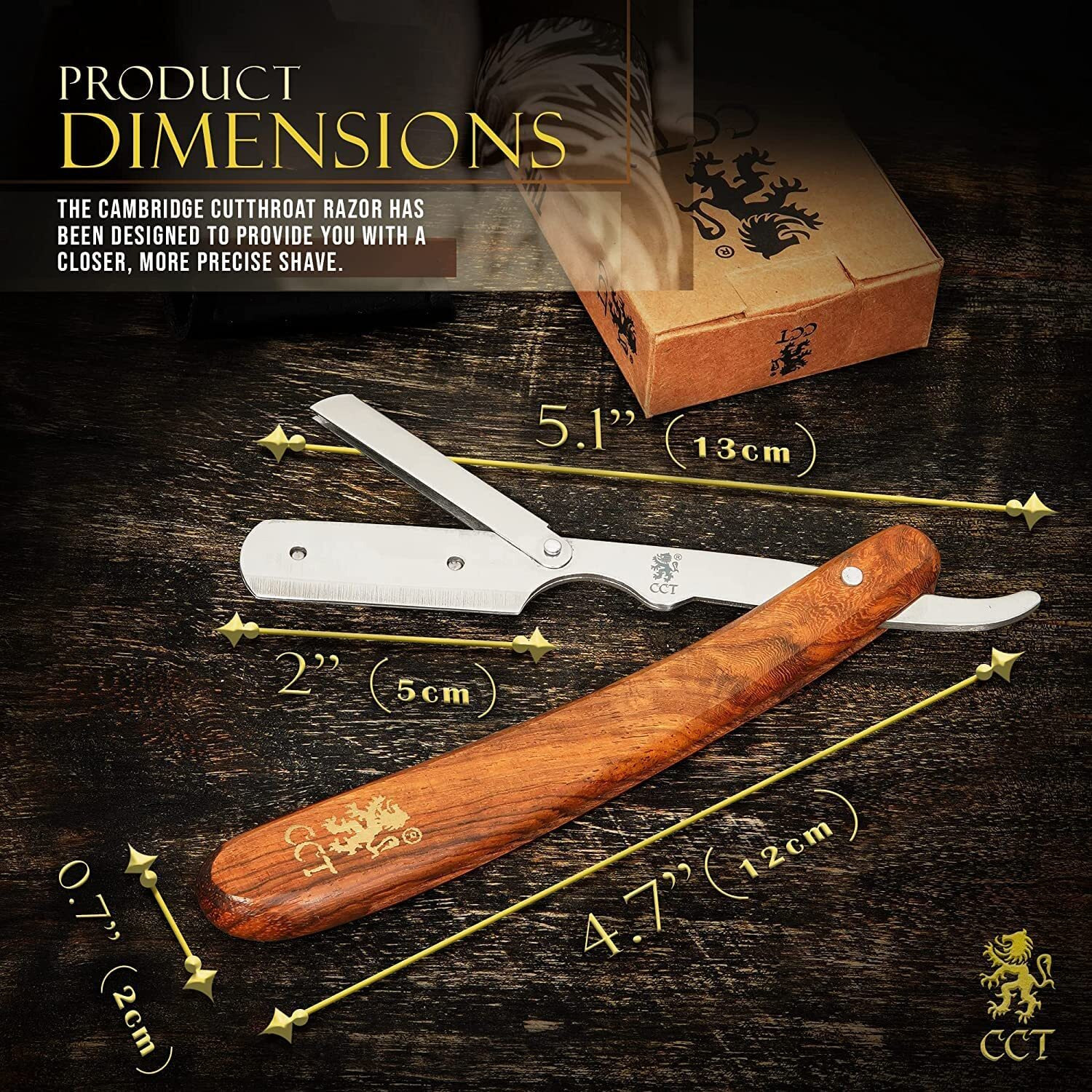 The Cambridge Cutthroat Cut Throat Razor Kit Missanda Hardwood & Stainless Steel Professional Barber Razor, Premium Single Blade Straight Edge Razor, Moustache & Beard Shaper, Travel Pouch Included