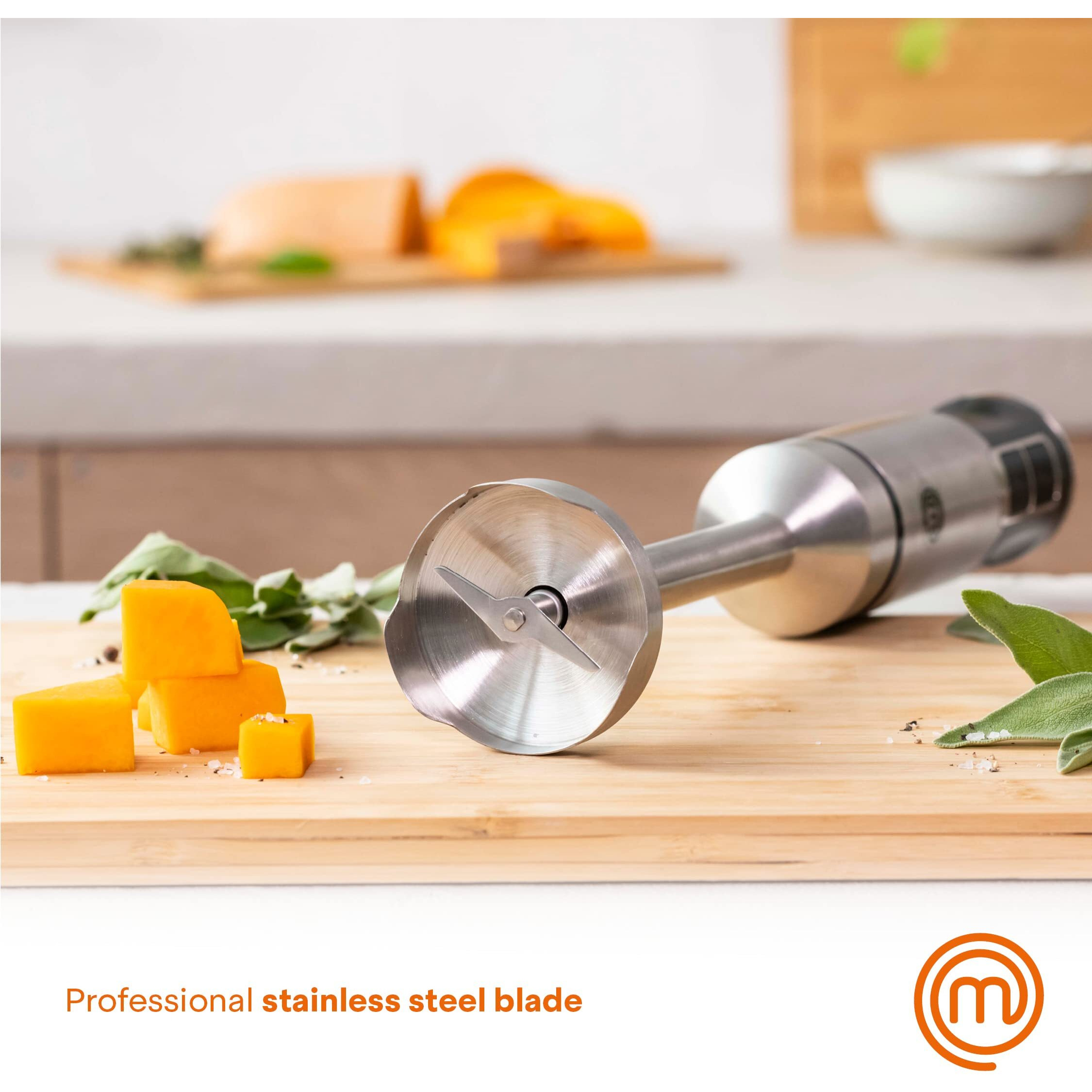 Masterchef Immersion Blender Handheld With Electric Whisk & Milk Frother Attachments, Hand Held Stainless Steel Stick Emulsifier For Making Baby Food, Soup, Puree, Cake, Cappuccino, Latte Etc, 400W