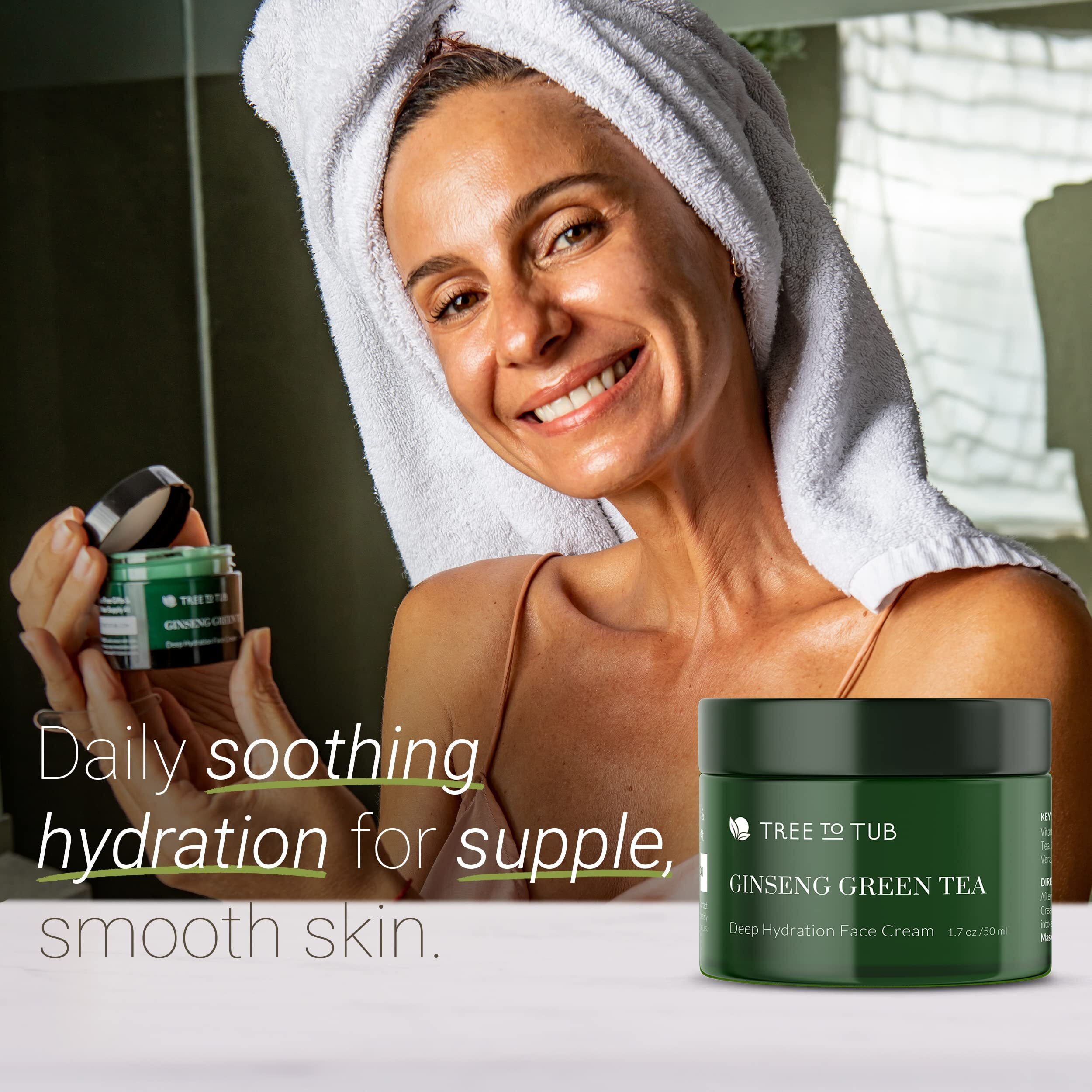 Tree To Tub Hydrating Face Moisturizer For Dry & Sensitive Skin - Water Based Hyaluronic Acid Facial Moisturizer, Moisturizing Face Cream For Women & Men W/Organic Aloe, Green Tea, Natural Ginseng