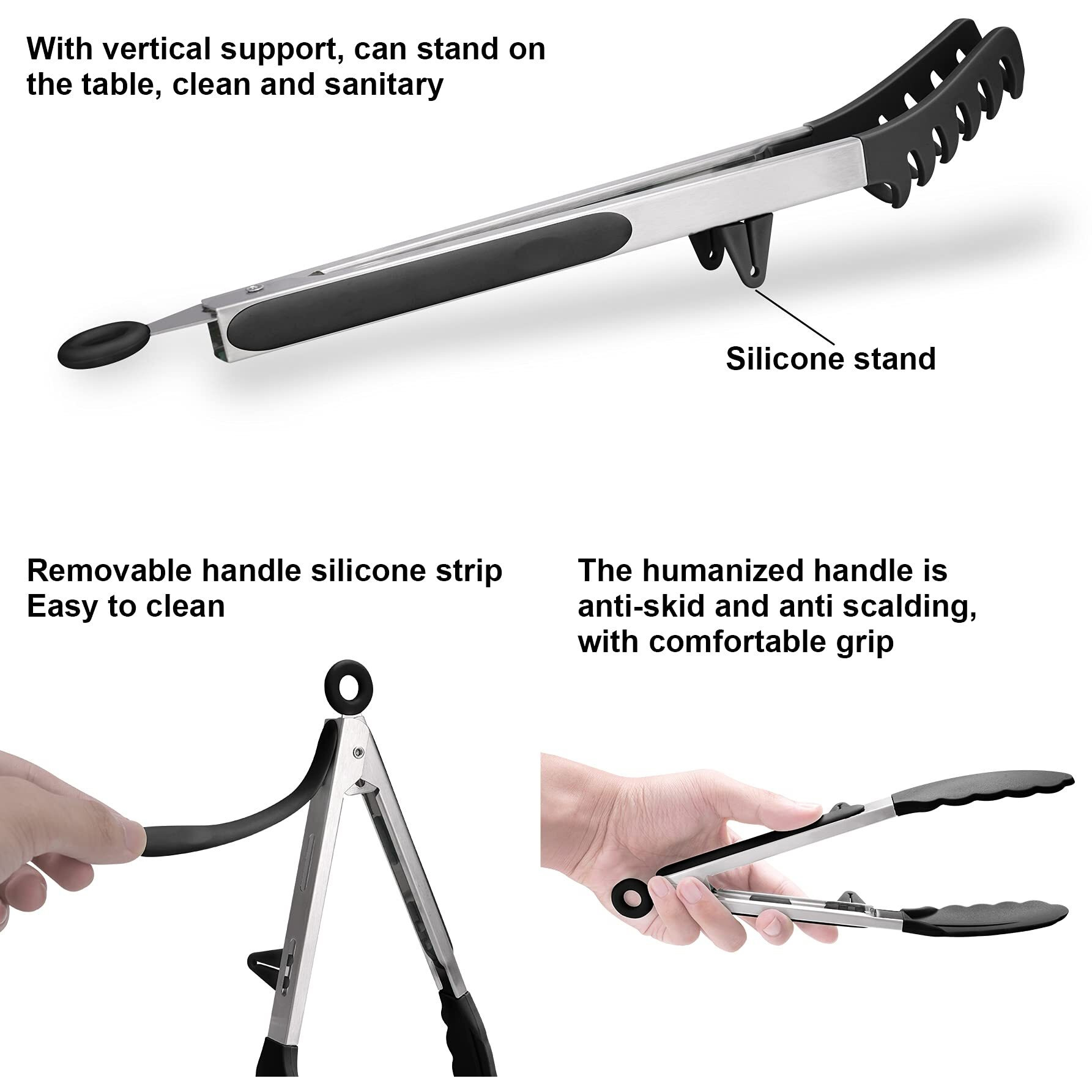 4In1 Stainless Steel Kitchen Food Tongs Set For Cooking With Silicone Tips, Toaster Steak Pie Pizza Pasta Spaghetti Noodles Salad Fruit Vegetable Grill Bbq Buffet Clamp Serving Tools Gadgets