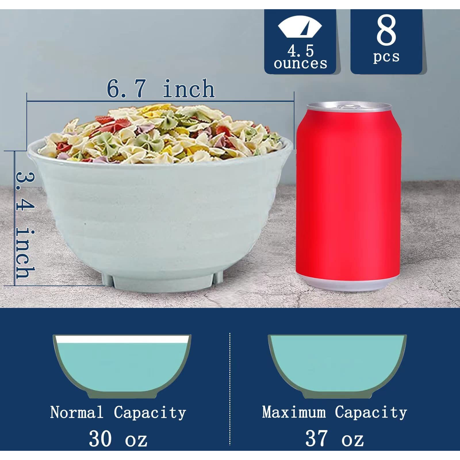 Homestockplus Unbreakable Cereal Bowls 30 Oz Ramen Bowl Microwave And Dishwasher Safe Bpa-Free Eco-Friendly Deep Soup Bowl For Cereal, Salad, Soup, Rice(Not Ceramic) [Set Of 8]