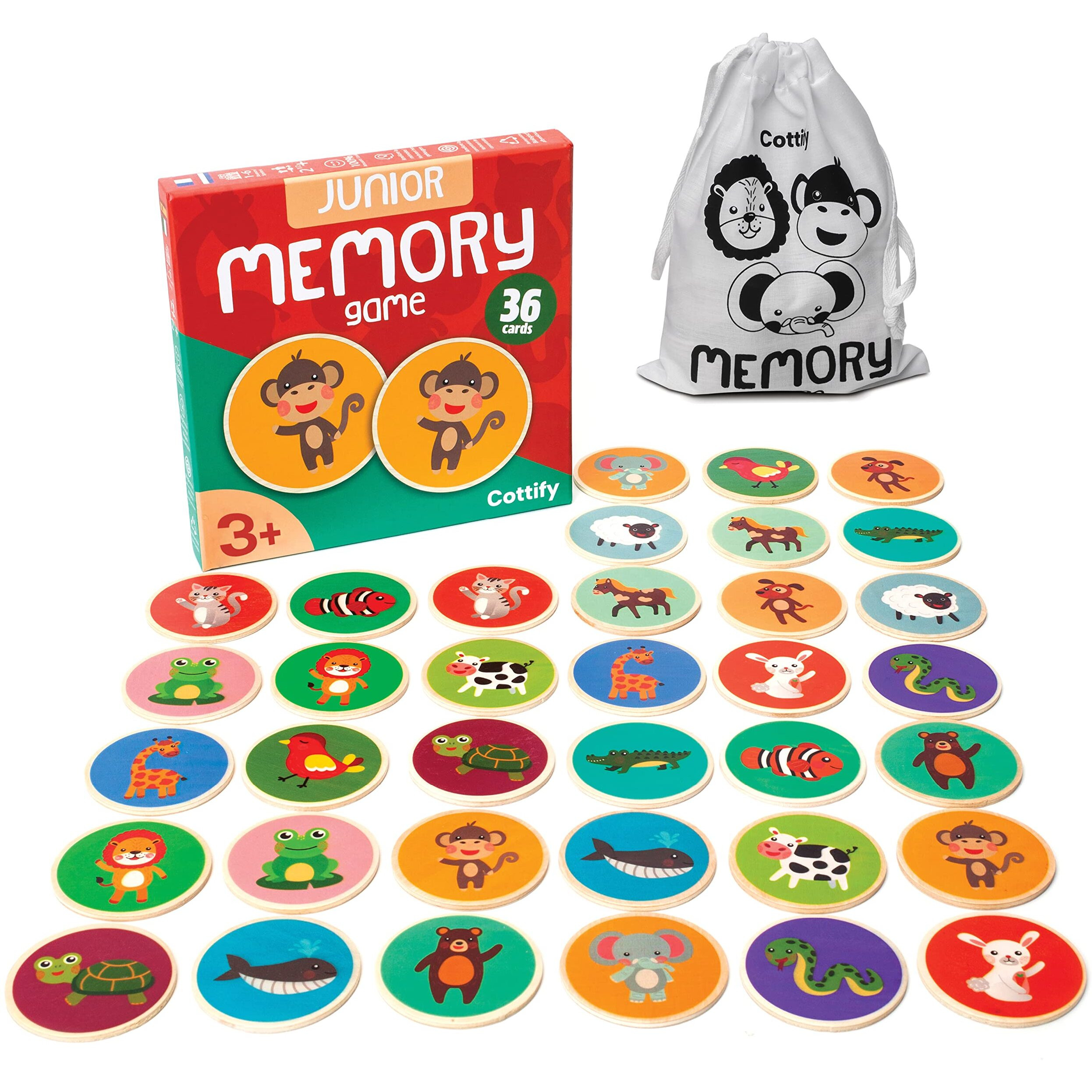 Montessori-Inspired Wooden Matching Game For Toddlers 2-4 Years - Durable, Scratch-Resistant 36 Card Set, Includes Carry Bag - Memory Game For Toddlers 2-4 Years - Cognitive Verbal Skills Development