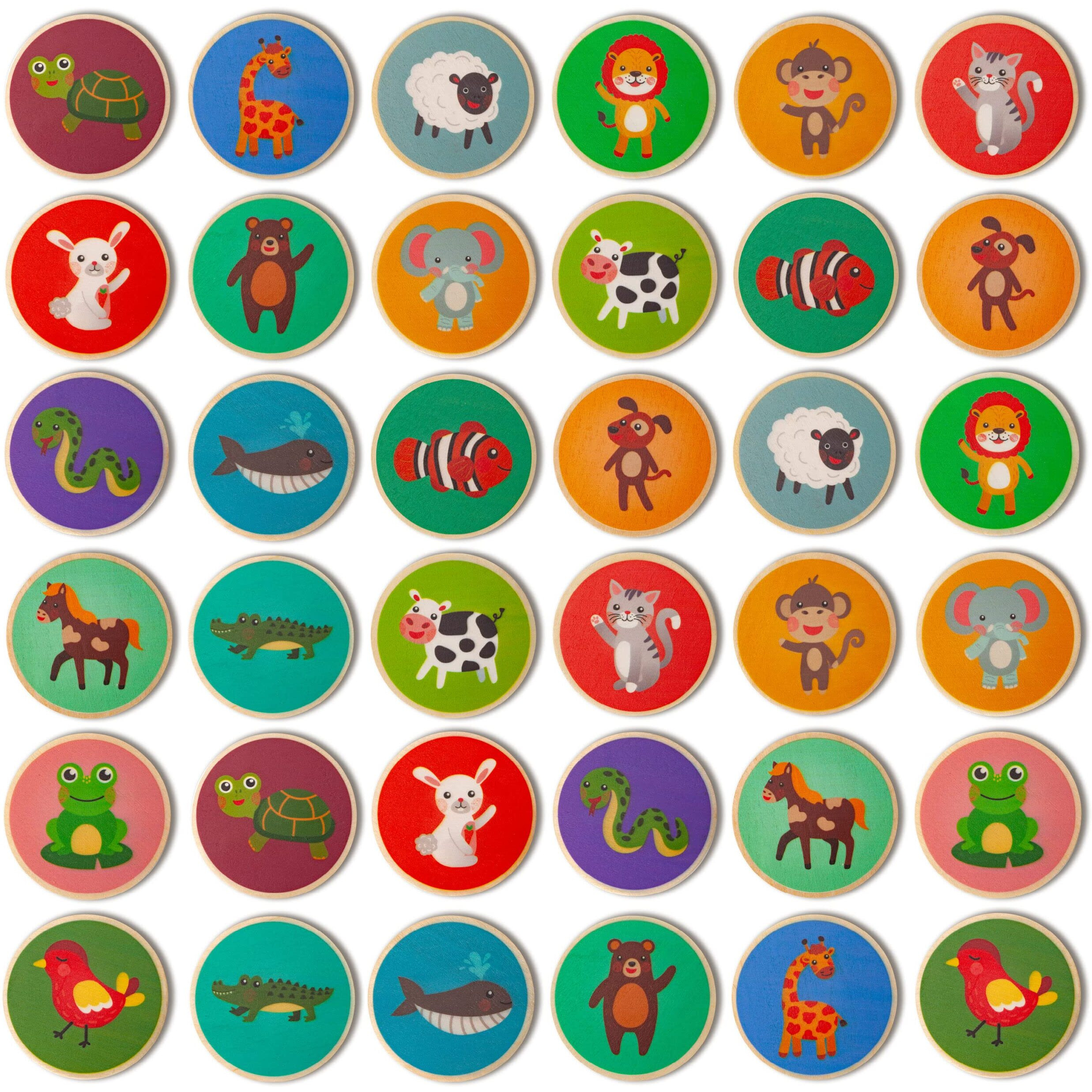Montessori-Inspired Wooden Matching Game For Toddlers 2-4 Years - Durable, Scratch-Resistant 36 Card Set, Includes Carry Bag - Memory Game For Toddlers 2-4 Years - Cognitive Verbal Skills Development
