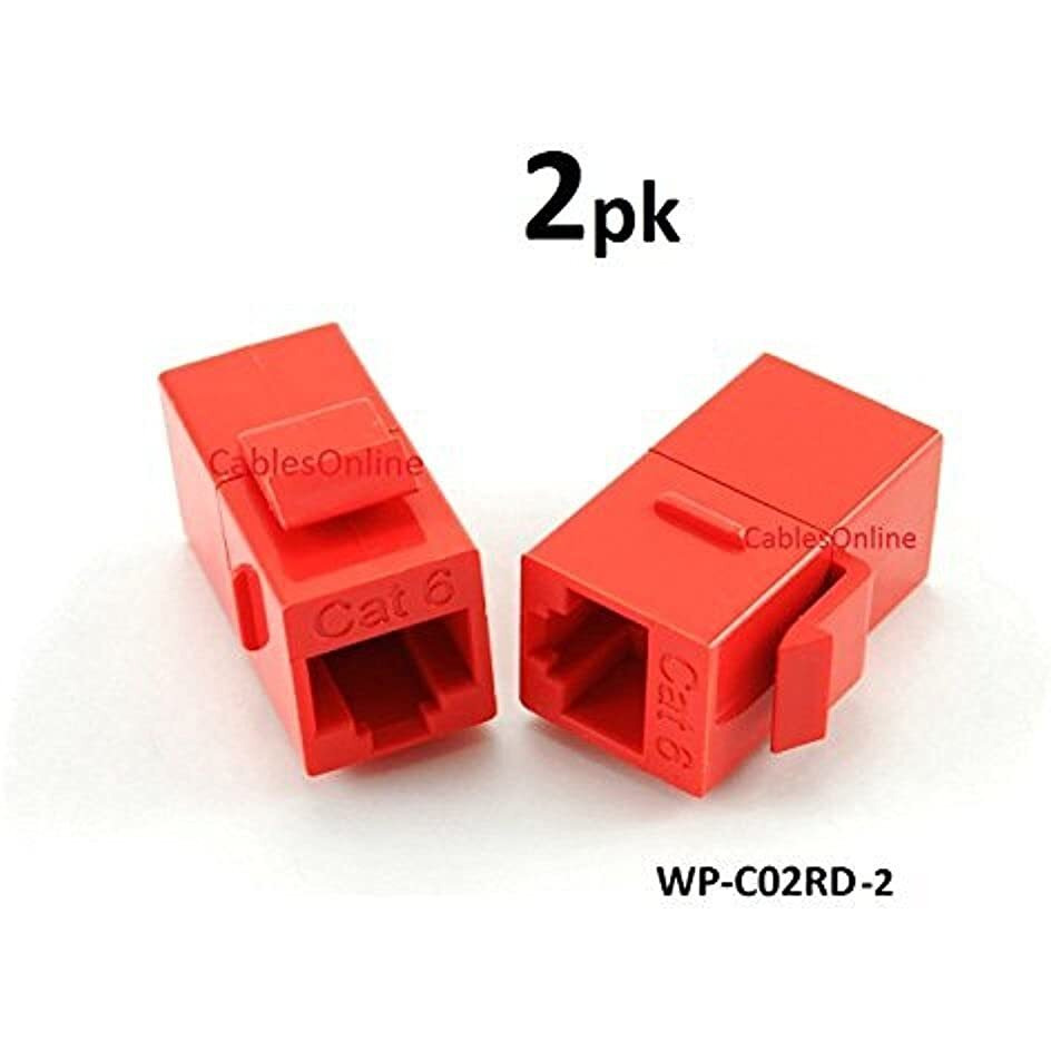 Cablesonline, 2-Pack Cat6 Female/Female Rj45 Ethernet Red Keystone Jack Coupler, Wp-C02Rd-2