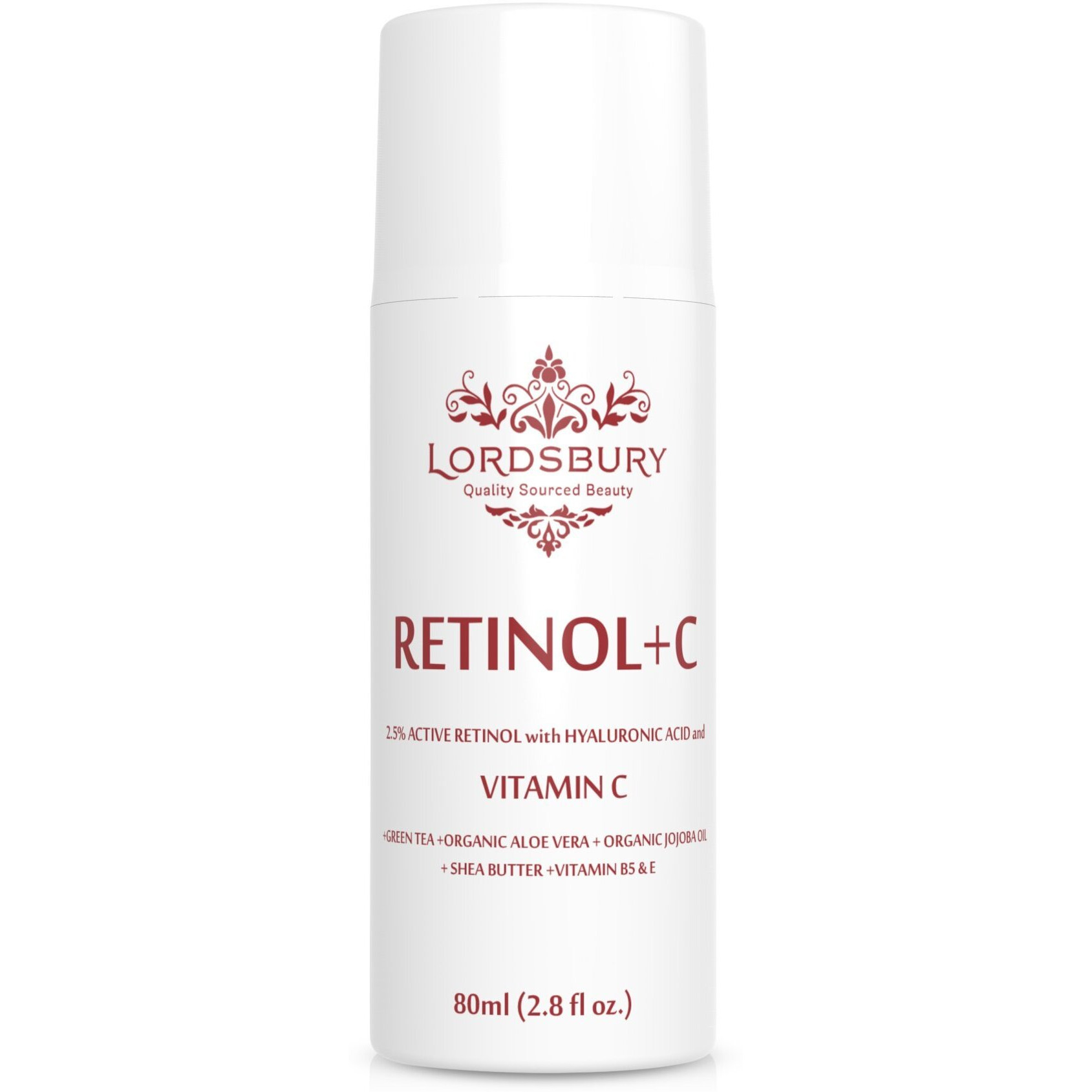 Anti Aging Retinol Cream Moisturizer W Vitamin C And Hyaluronic Acid - Large 2.8 Fl Oz - Pure Retinol 2.5% + Vitamin C + Organic Aloe - Day & Night On Face, Neck, Hands For Wrinkles - Lordsbury
