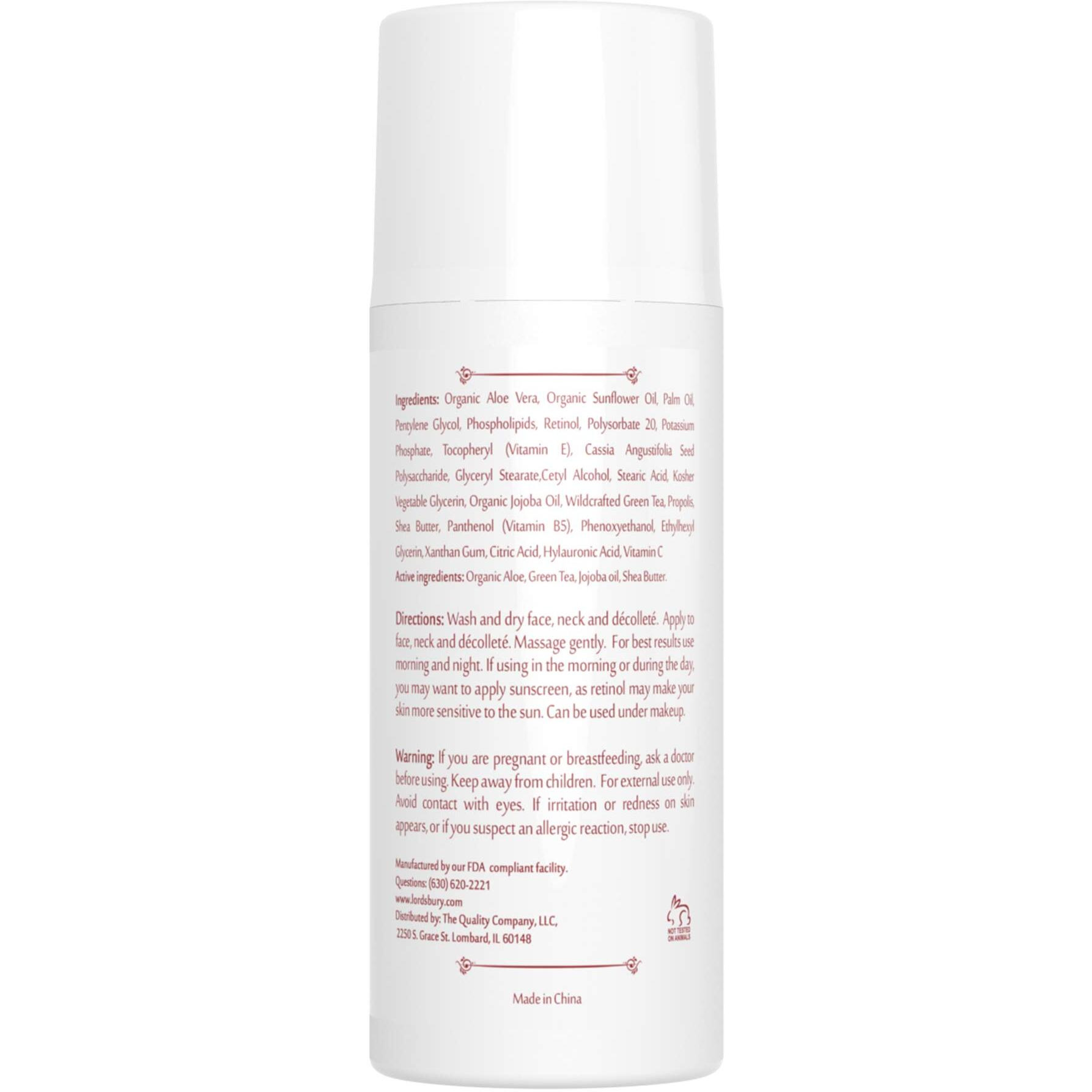 Anti Aging Retinol Cream Moisturizer W Vitamin C And Hyaluronic Acid - Large 2.8 Fl Oz - Pure Retinol 2.5% + Vitamin C + Organic Aloe - Day & Night On Face, Neck, Hands For Wrinkles - Lordsbury