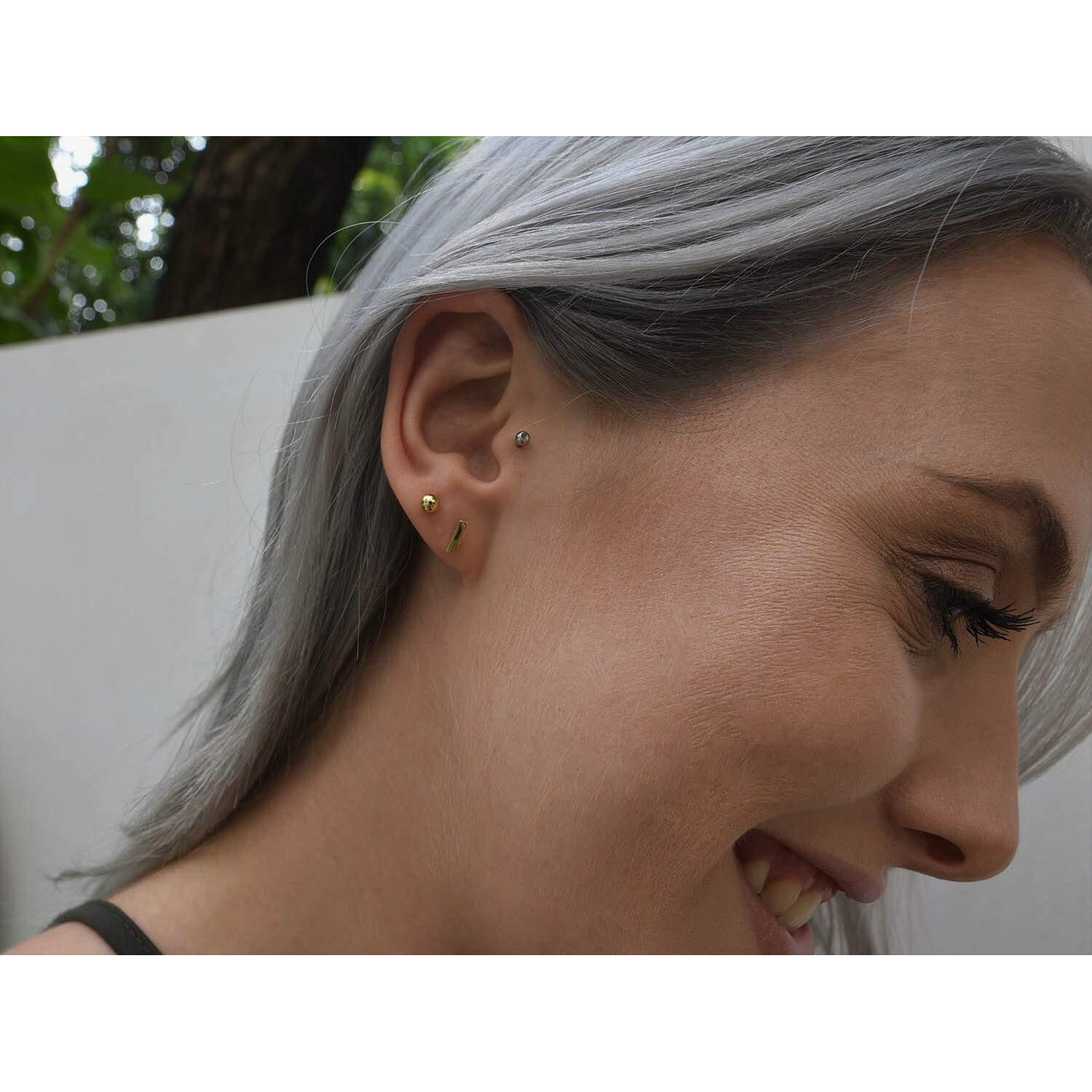 Womens Sterling Silver Tiny Bar Studs Push-Back Earrings In Sterling Silver White Gold Finish