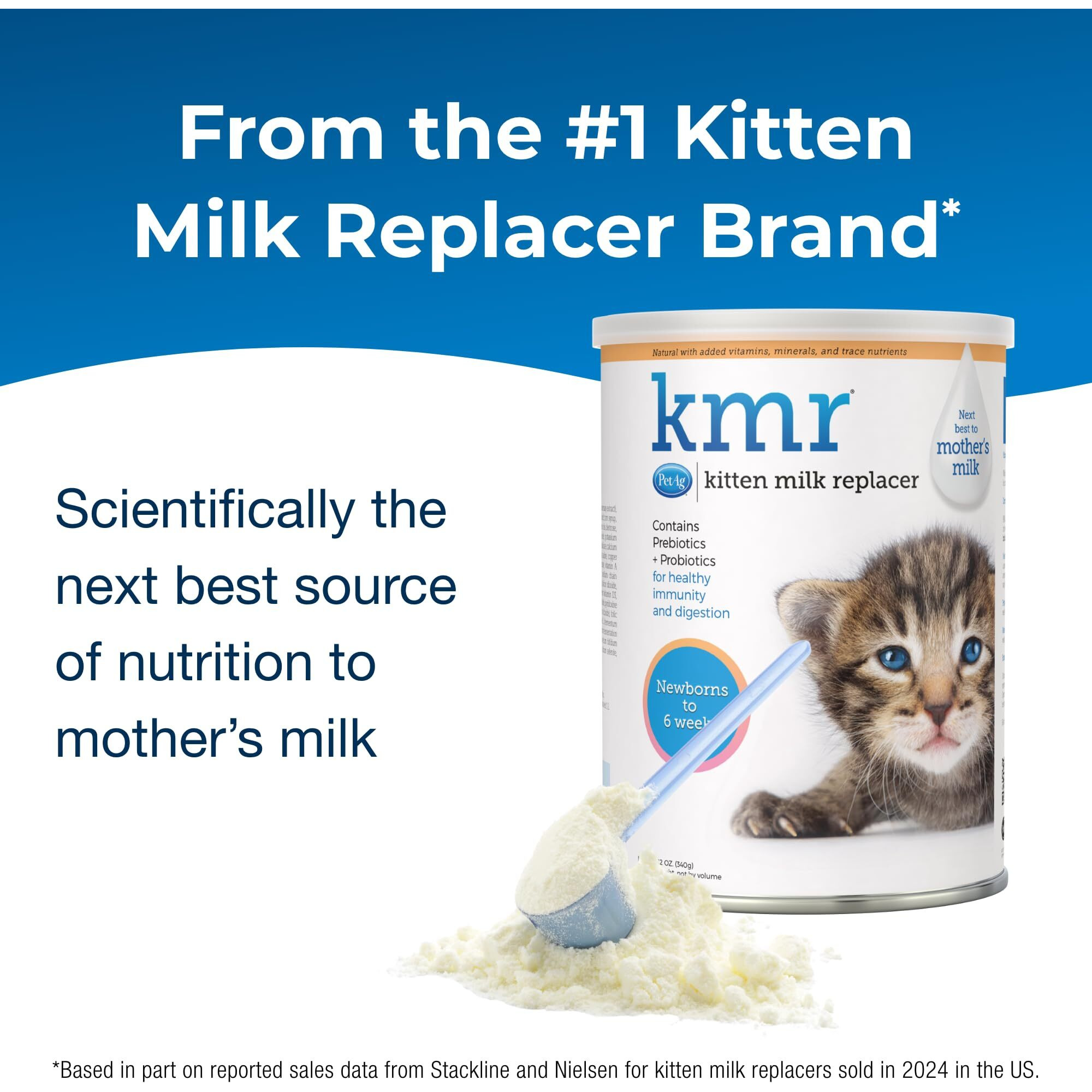Pet-Ag Kmr Kitten Milk Replacer Powder - 12 Oz - Powdered Kitten Formula With Prebiotics, Probiotics & Vitamins For Kittens Newborn To Six Weeks Old - Easy To Digest