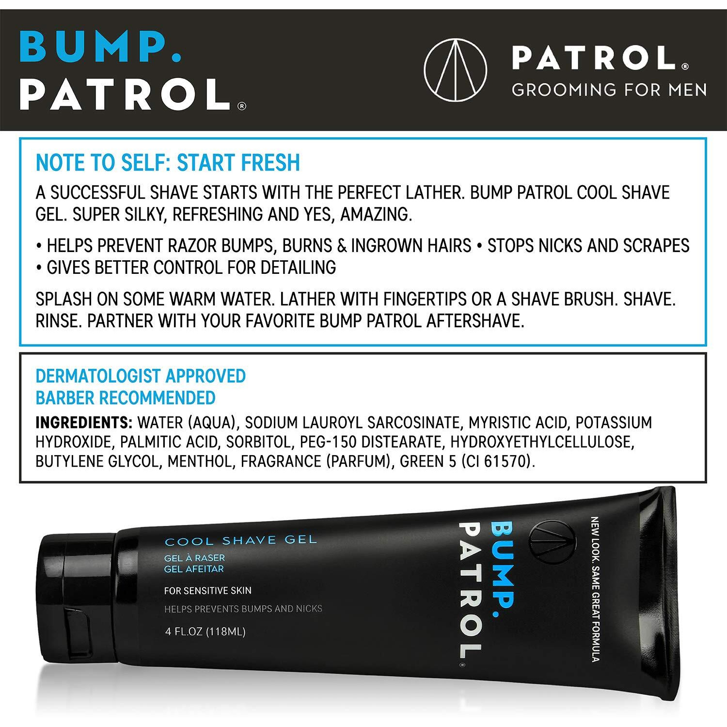 Bump Patrol Cool Shave Gel - Sensitive Clear Shaving Gel With Menthol Prevents Razor Burn, Bumps, Ingrown Hair - 4 Ounces 2 Pack