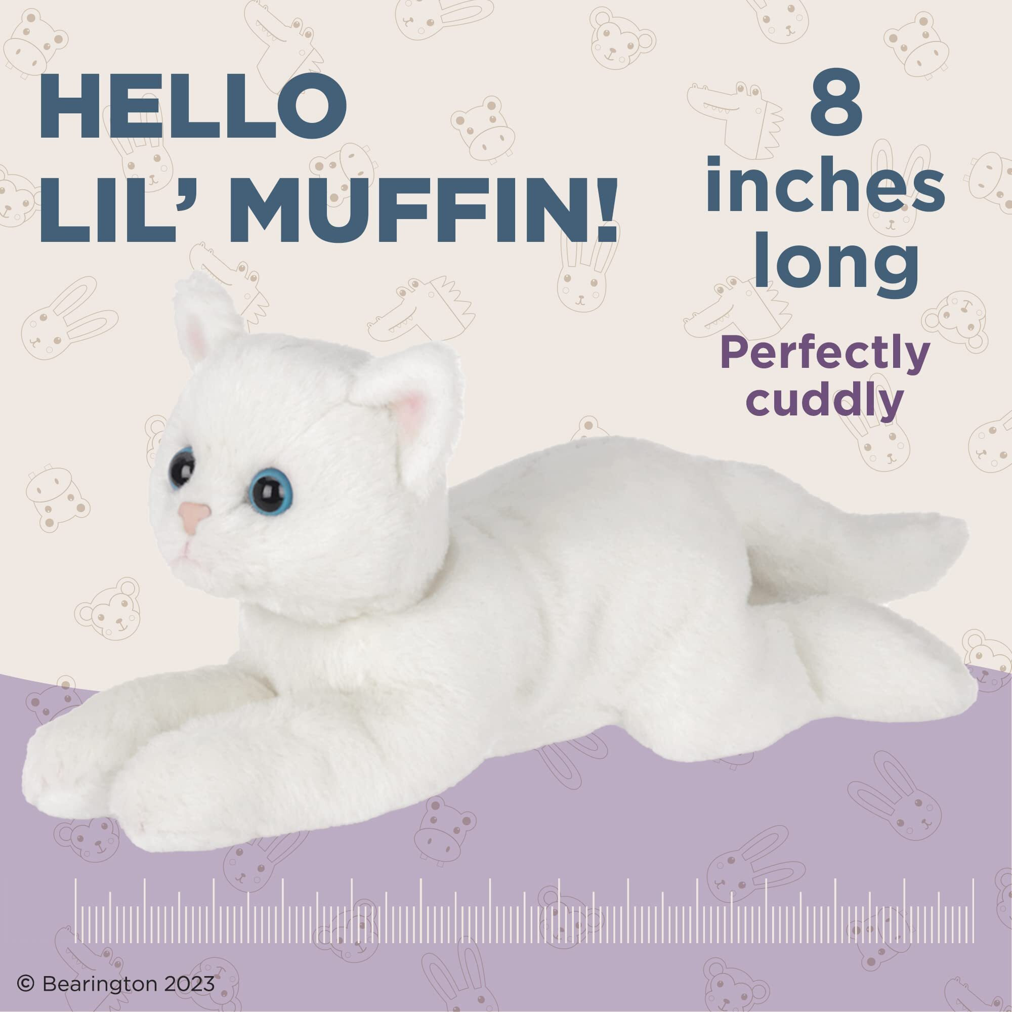 Bearington Collection Muffin Plush White Cat Stuffed Animal, 15 Inch