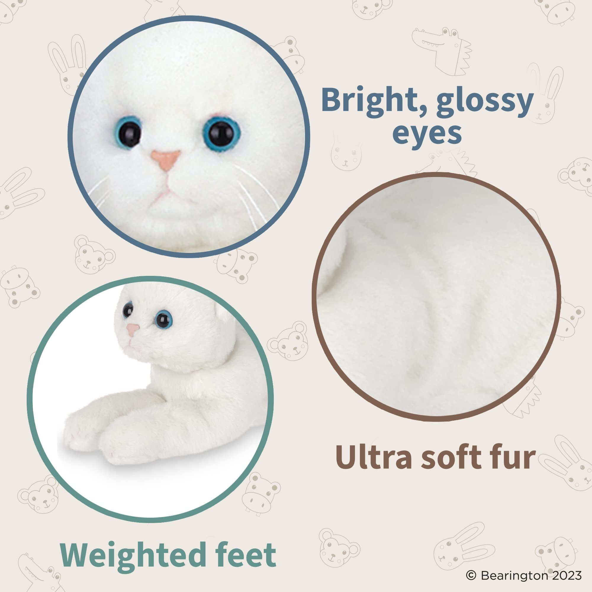 Bearington Collection Muffin Plush White Cat Stuffed Animal, 15 Inch