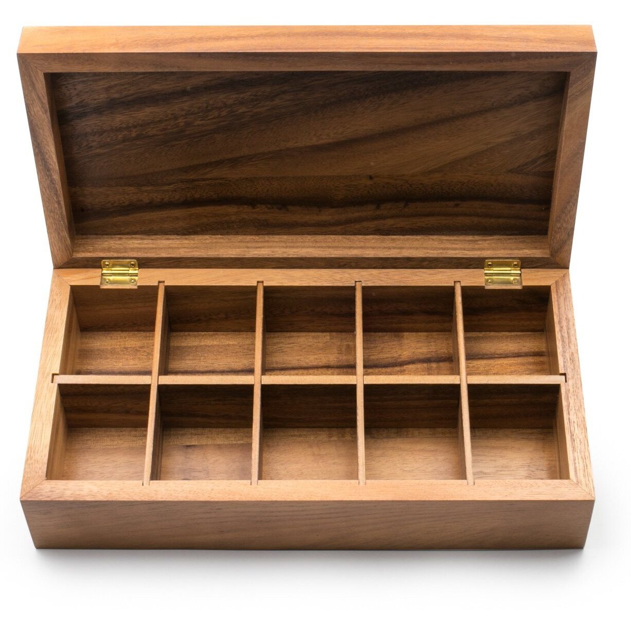 Ironwood Gourmet Rectangular Vauxhall Double Tea Box, Acacia Wood,Brown, 10 Compartment