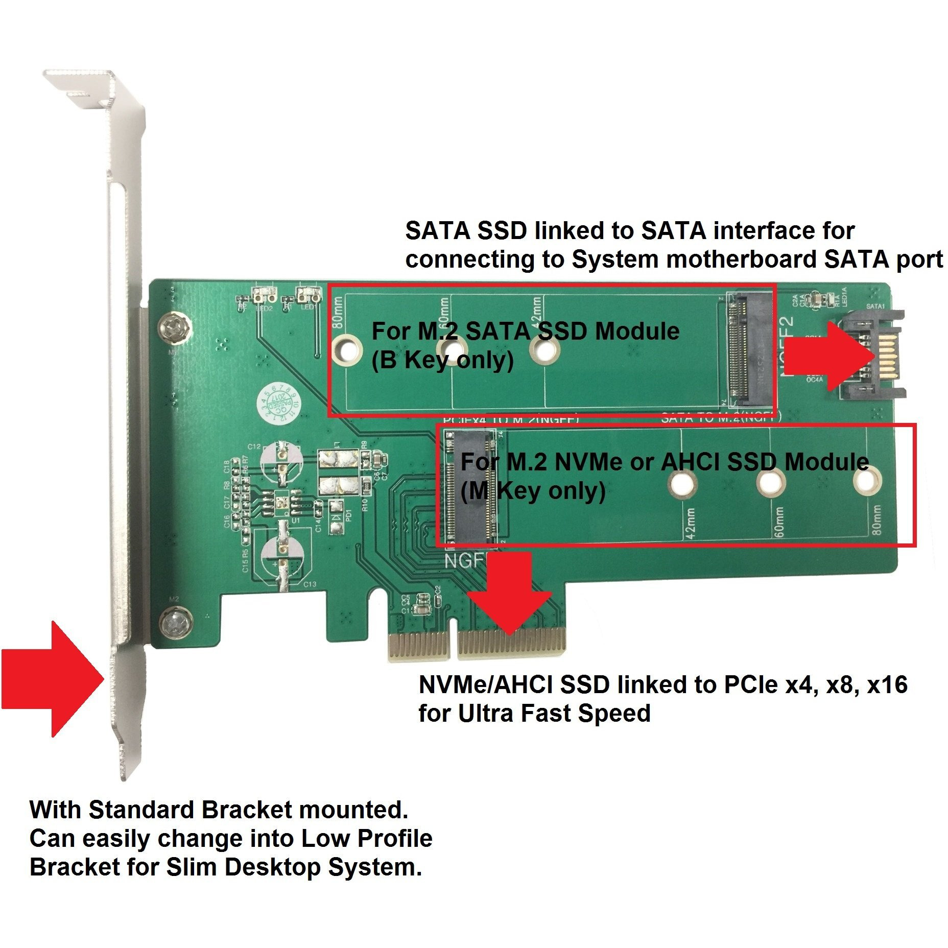 Vantec M.2 Nvme + M.2 Sata Ssd Pcie X4 Adapter (Ugt-M2Pc200), Green
