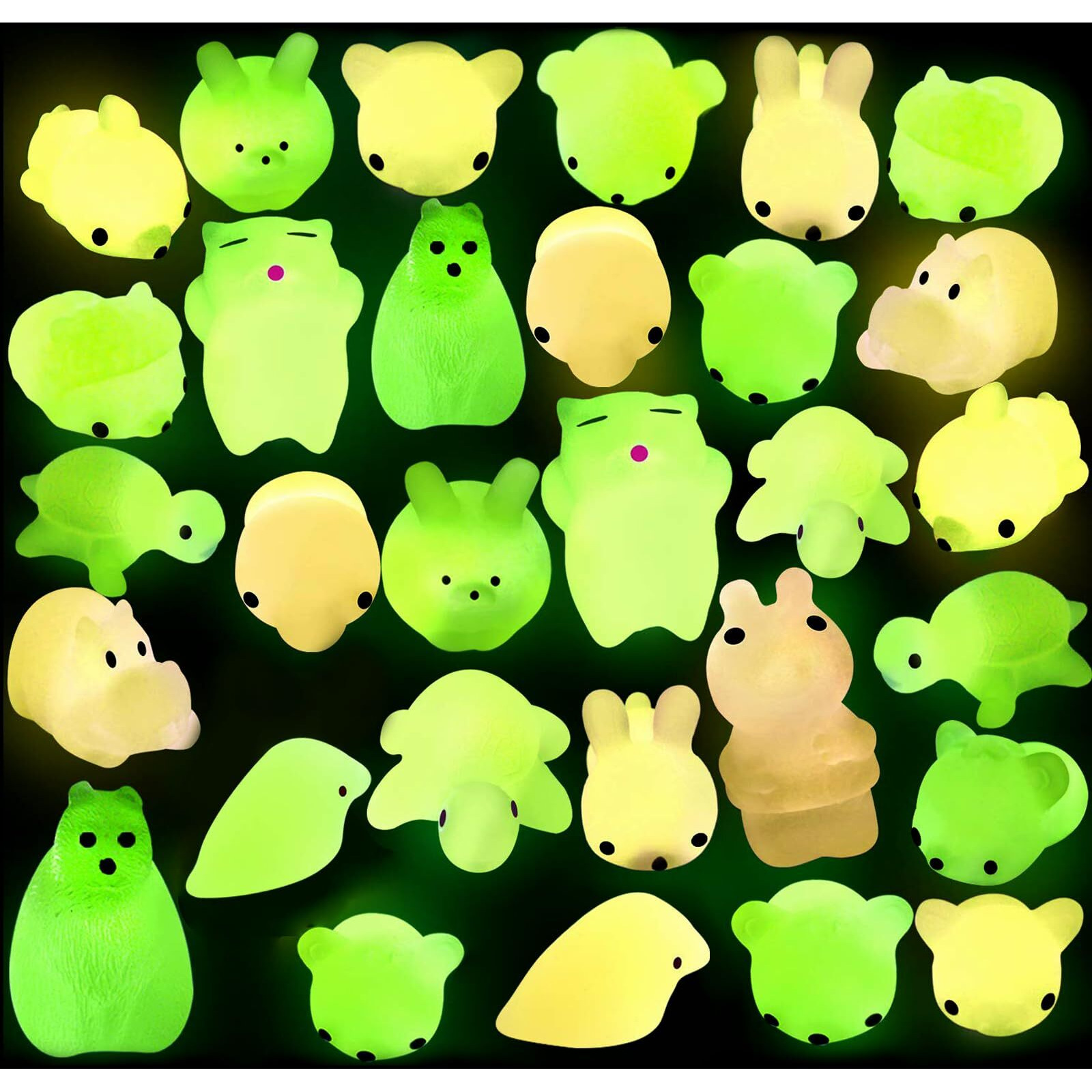 Outee 30 Pcs Mochi Animals Toys Glow In The Dark Mochi Toys Mini Stress Relief Toys Mochi Cat Relief Stress Toys Easter Gifts