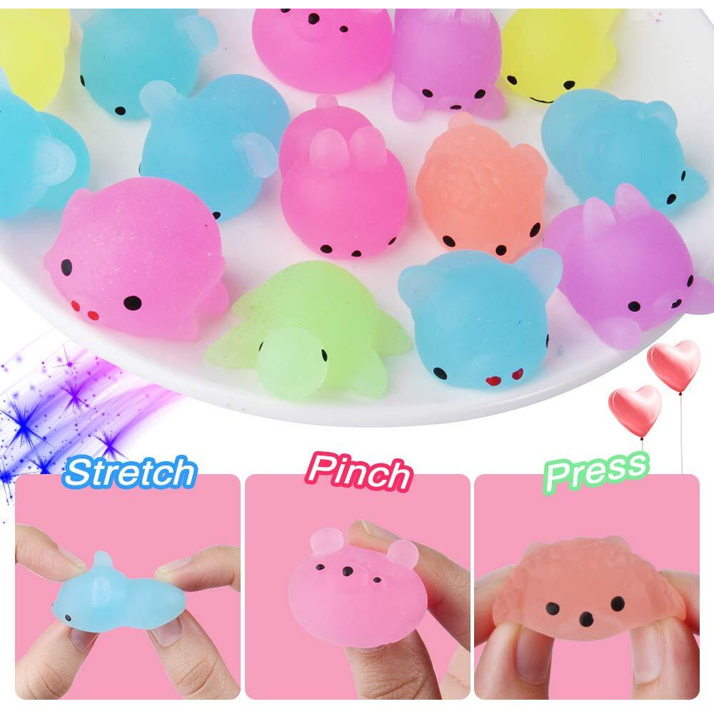 Outee 30 Pcs Mochi Animals Toys Glow In The Dark Mochi Toys Mini Stress Relief Toys Mochi Cat Relief Stress Toys Easter Gifts