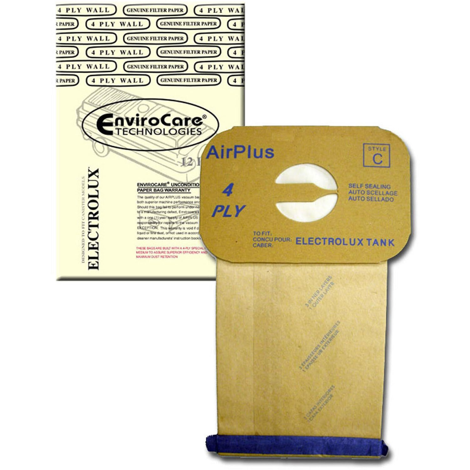 Envirocare Replacement 4 Ply Filtration Vacuum Cleaner Dust Bags Designed To Fit Electrolux Canister Tank Style C 12 Bags