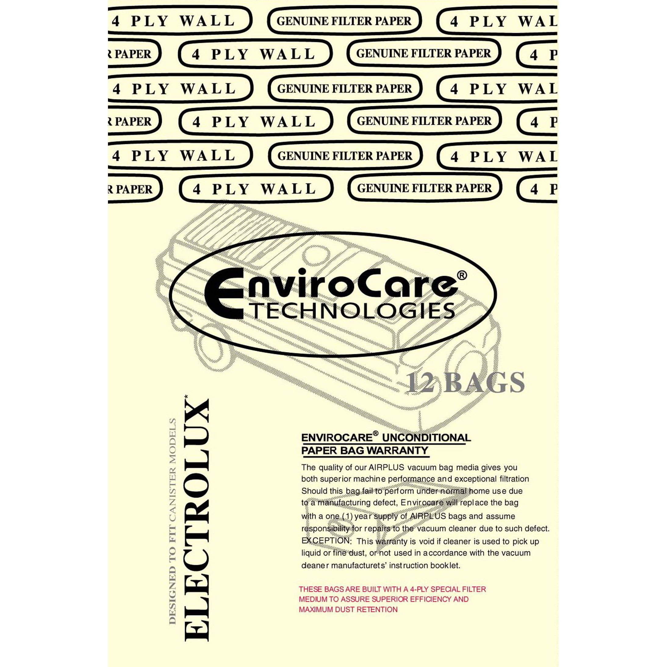 Envirocare Replacement 4 Ply Filtration Vacuum Cleaner Dust Bags Designed To Fit Electrolux Canister Tank Style C 12 Bags