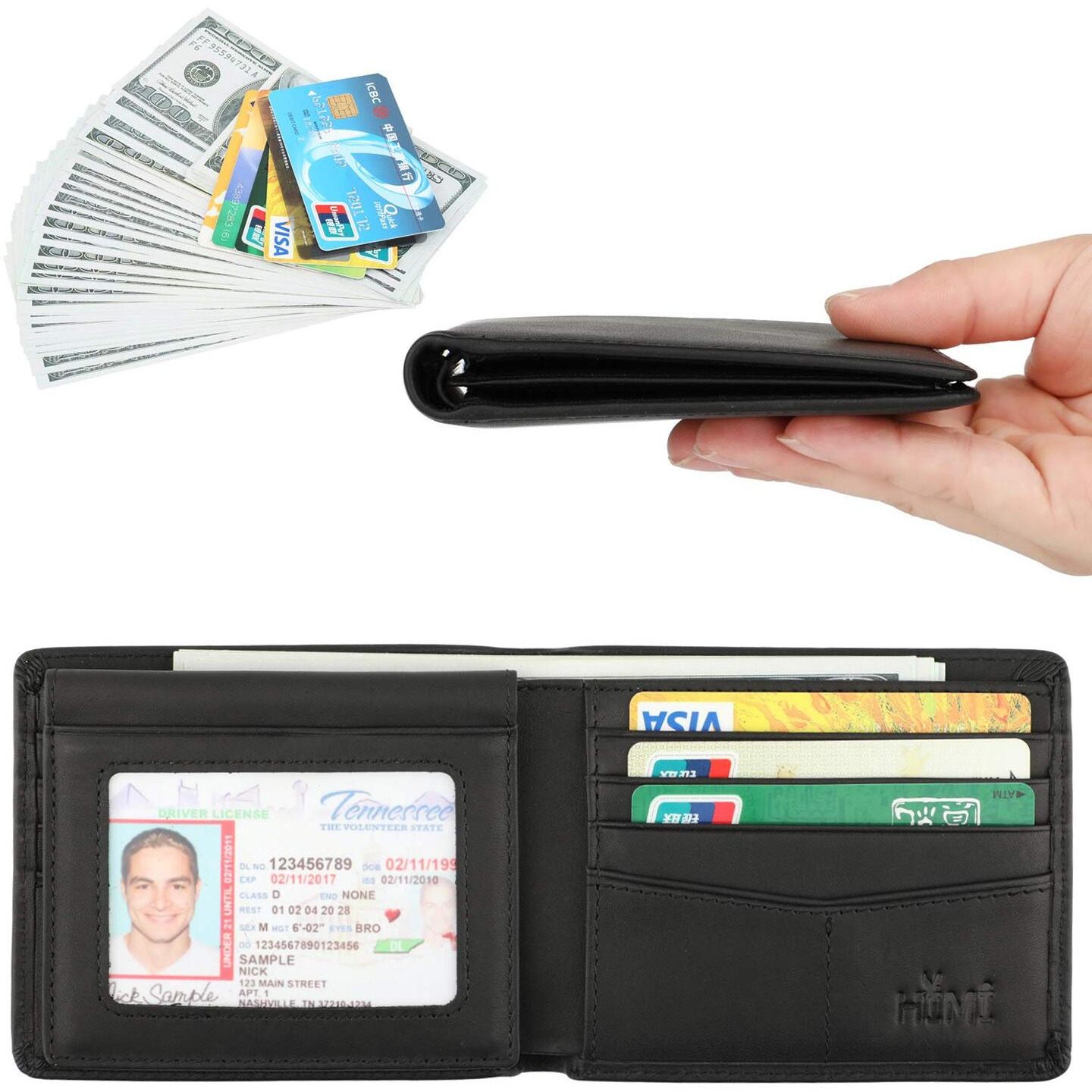Himi Wallet For Men-Genuine Leather Rfid Blocking Bifold Stylish Wallet With 2 Id Window (Vintage Black)