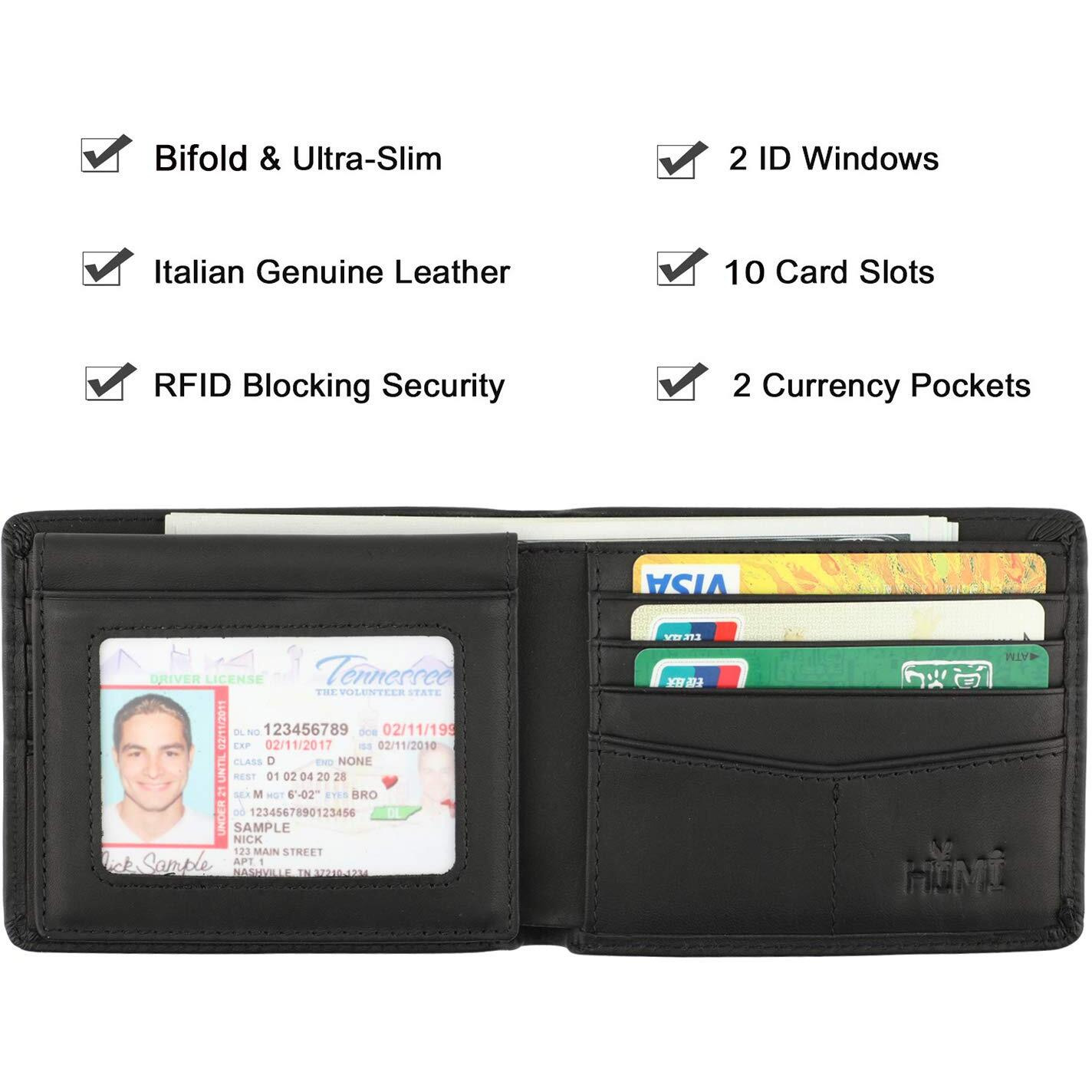 Himi Wallet For Men-Genuine Leather Rfid Blocking Bifold Stylish Wallet With 2 Id Window (Vintage Black)