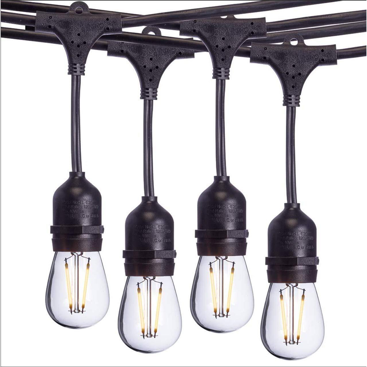 Sterno Home 48-Ft Vintage-Style Waterproof Outdoor Led String Lights - Hanging Edison Bulbs On Black Rubberized Cord - For Backyard, Weddings, Patio, Porch, And More.
