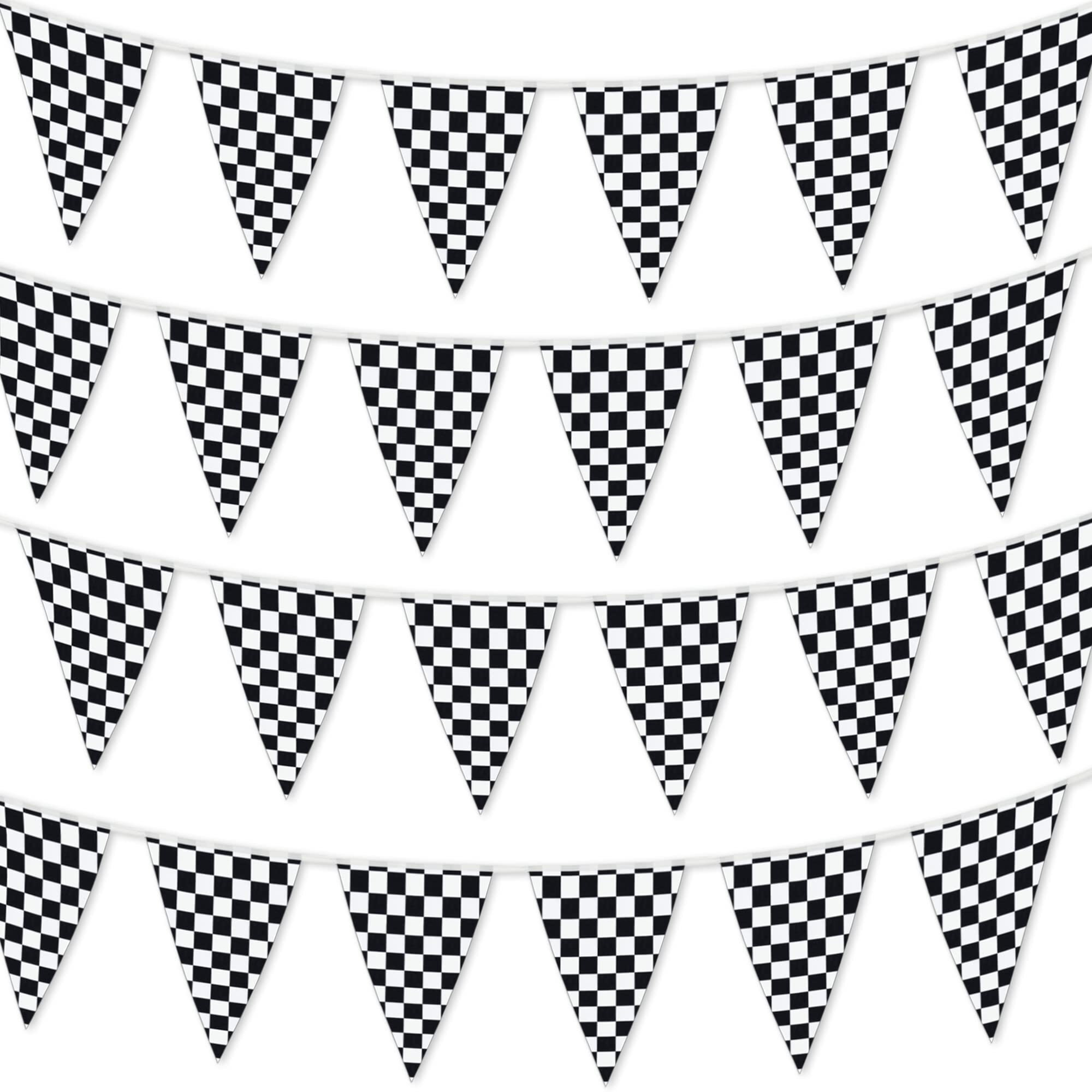 Checkered Flags Black And White 100 Ft Pennant Racing Banner | Nascar Theme Party Decoration Plastic Flag | Race Car Parties D  Cor | Decorative Birthday Bbq Bar Hanging Accessories | 1 Banner