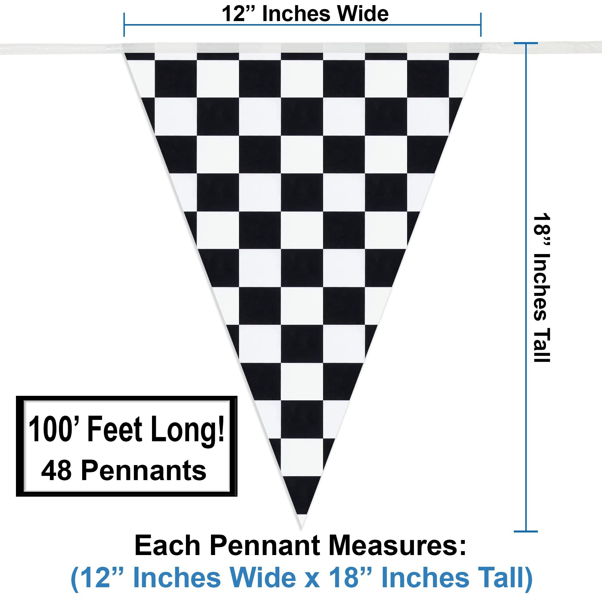 Checkered Flags Black And White 100 Ft Pennant Racing Banner | Nascar Theme Party Decoration Plastic Flag | Race Car Parties D  Cor | Decorative Birthday Bbq Bar Hanging Accessories | 1 Banner